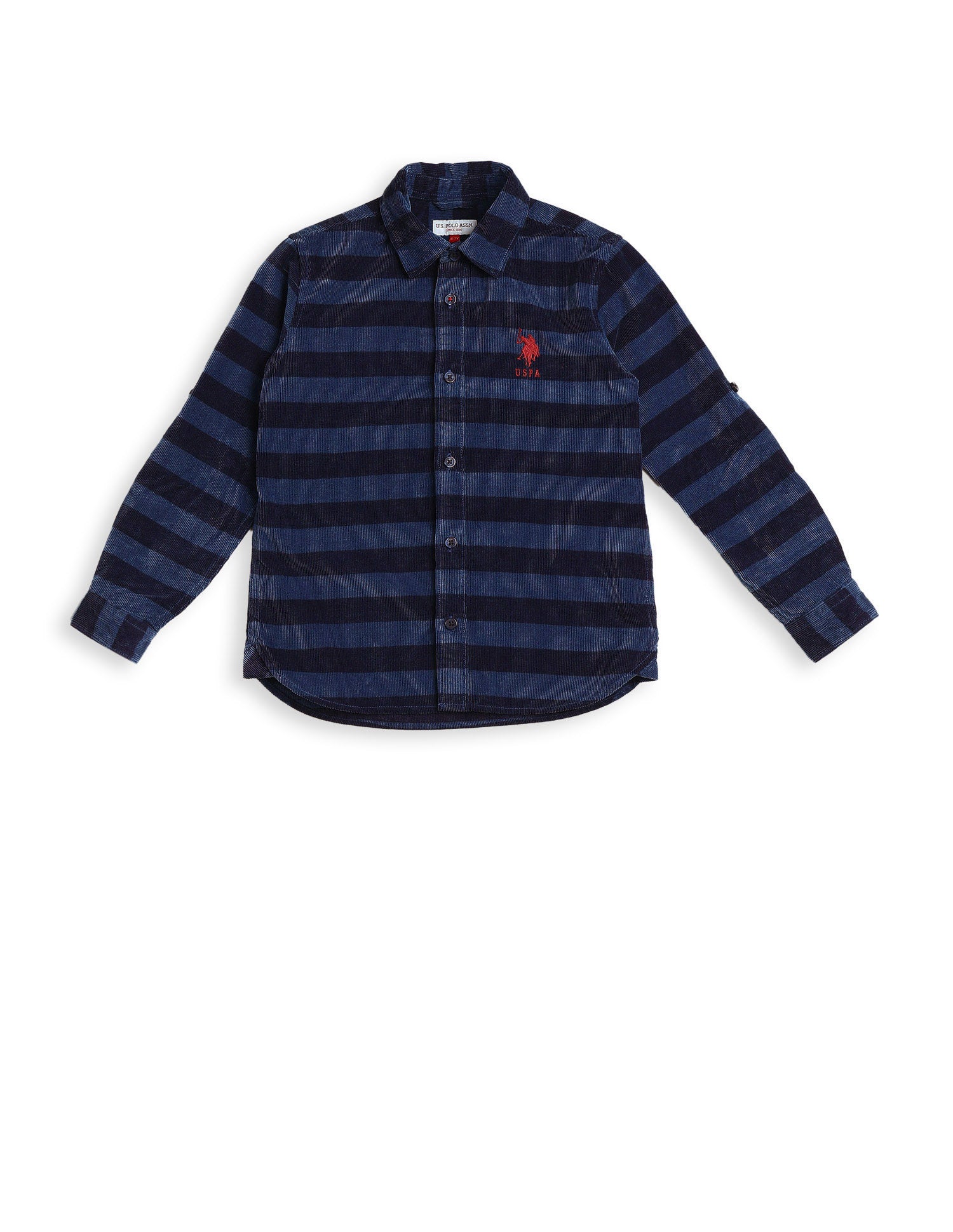 Boys Horizontal Striped Pure Cotton Shirt Indigo - U.S. POLO ASSN. | Large