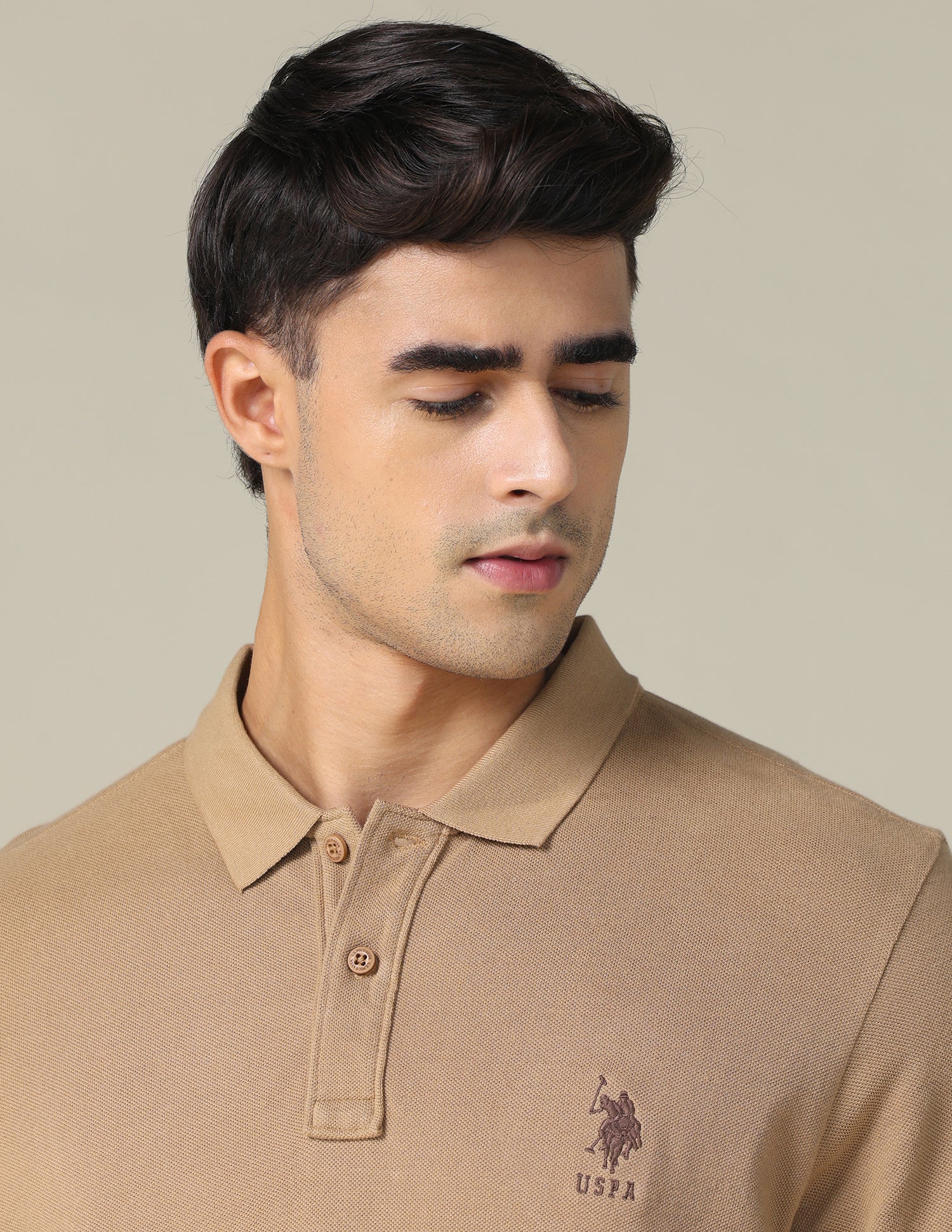 Colourblocked Brand Printed Regular Fit Polo Shirt Light Beige - U.S. POLO ASSN. | Large