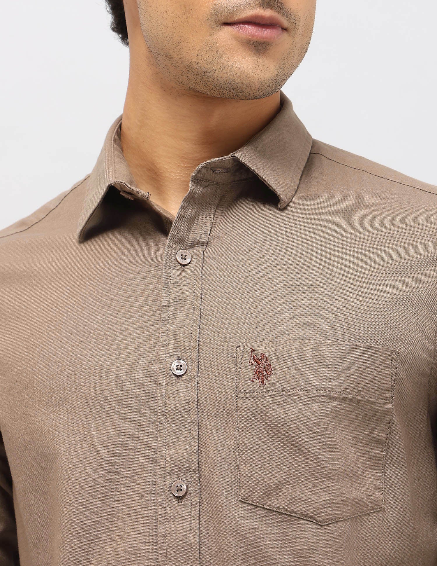 Solid Tailored Fit Shirt Brown - U.S. Polo Assn. India | Large