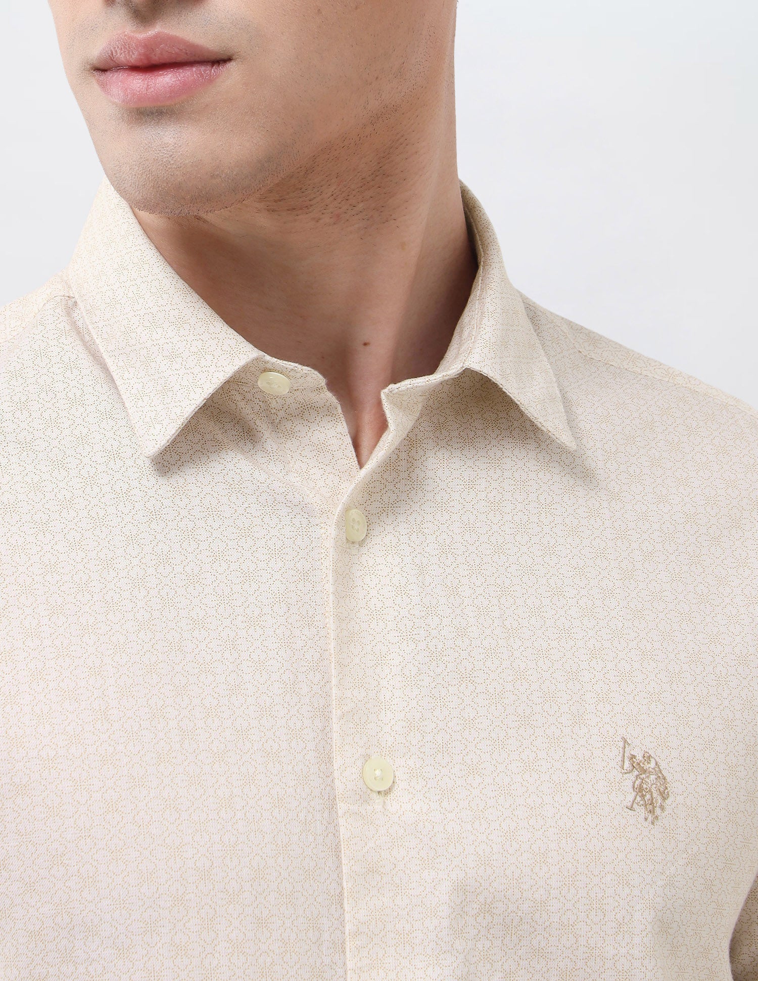 Geometric Printed Oxford Shirt Beige - U.S. Polo Assn. India | Large