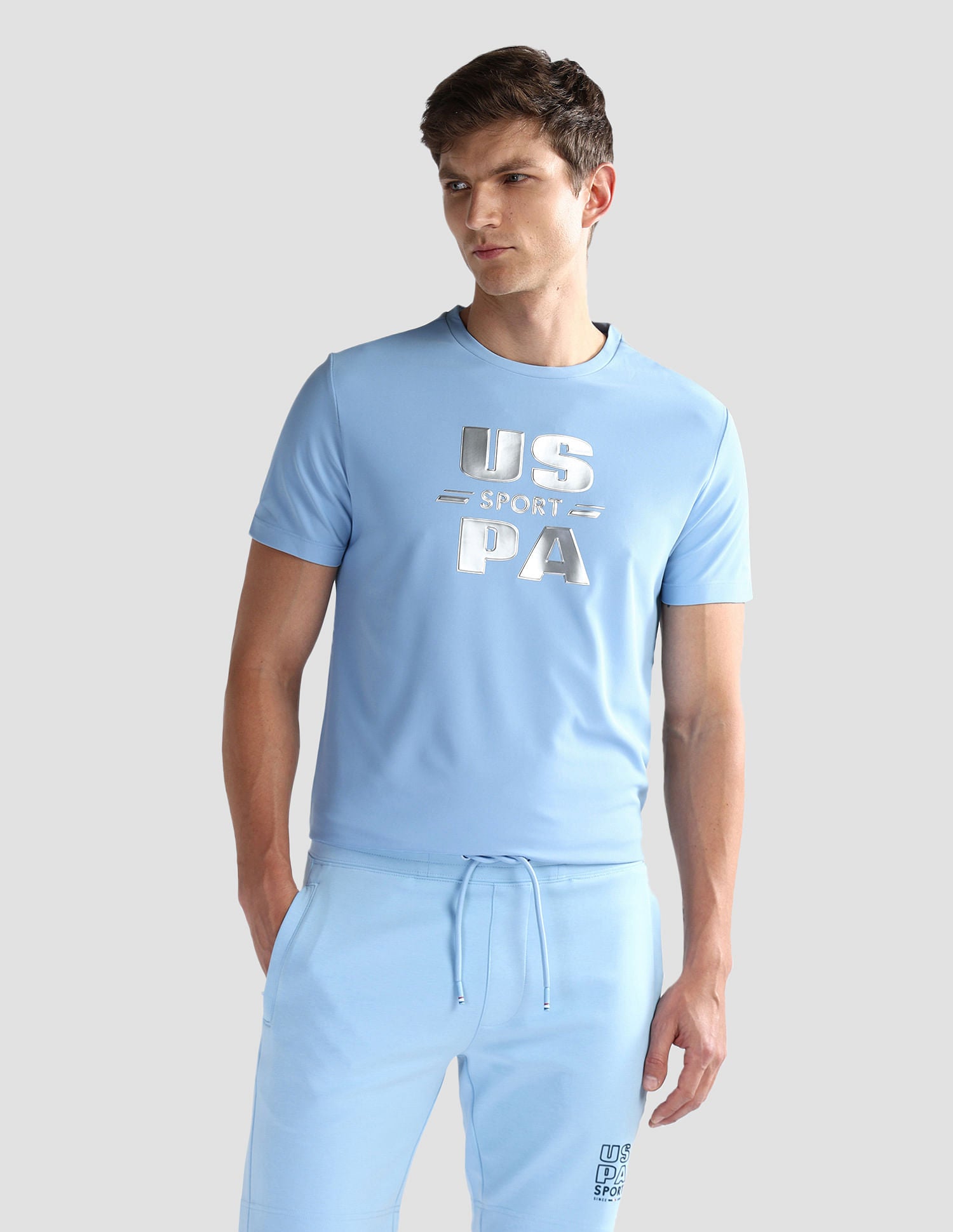 Brand Print Slim Fit T-Shirt Light Blue - U.S. Polo Assn. India | Large