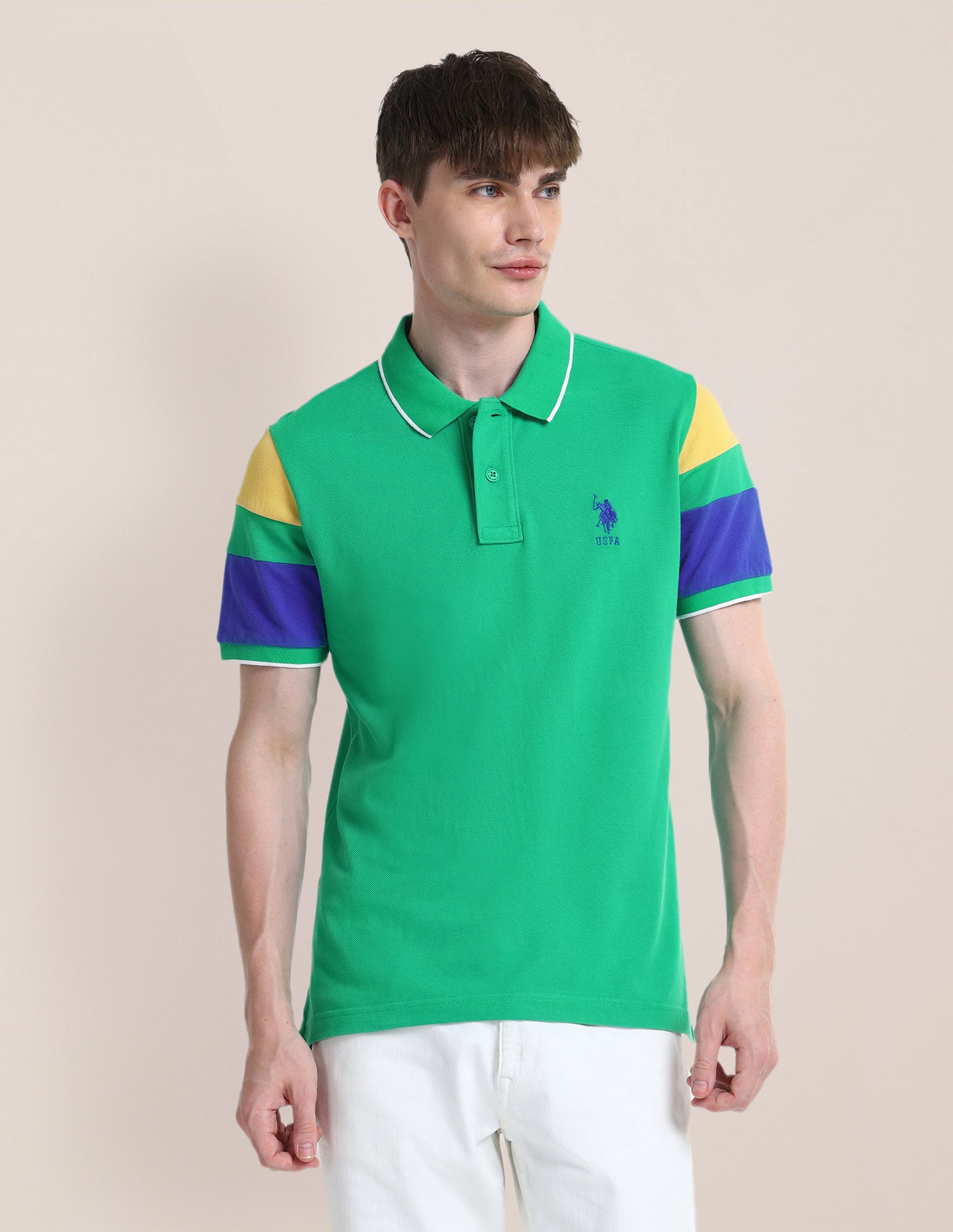 Colour Blocked Slim Fit Polo Shirt Green - U.S. Polo Assn. India | Large