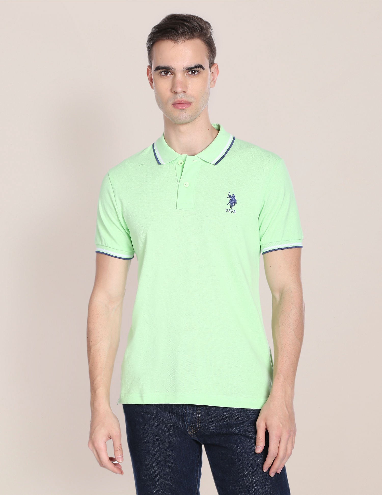 Solid Cotton Polo Shirt Light Green - U.S. Polo Assn. India | Large