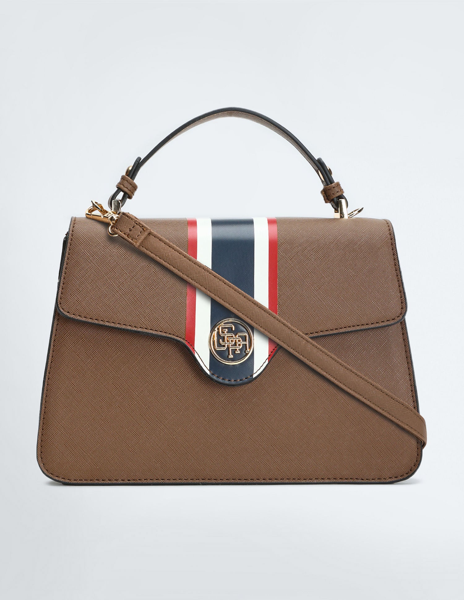 Signature Stripe Structured Sling Bag Brown - U.S. POLO ASSN. | Large