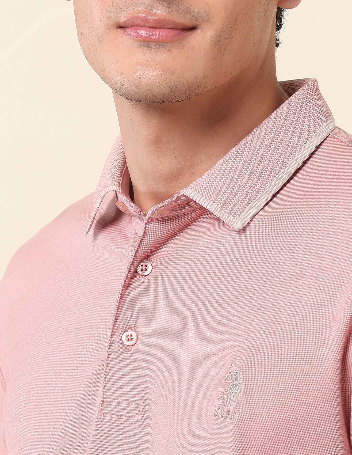 Solid Slim Fit Polo Shirt Pink - U.S. Polo Assn. India | Large