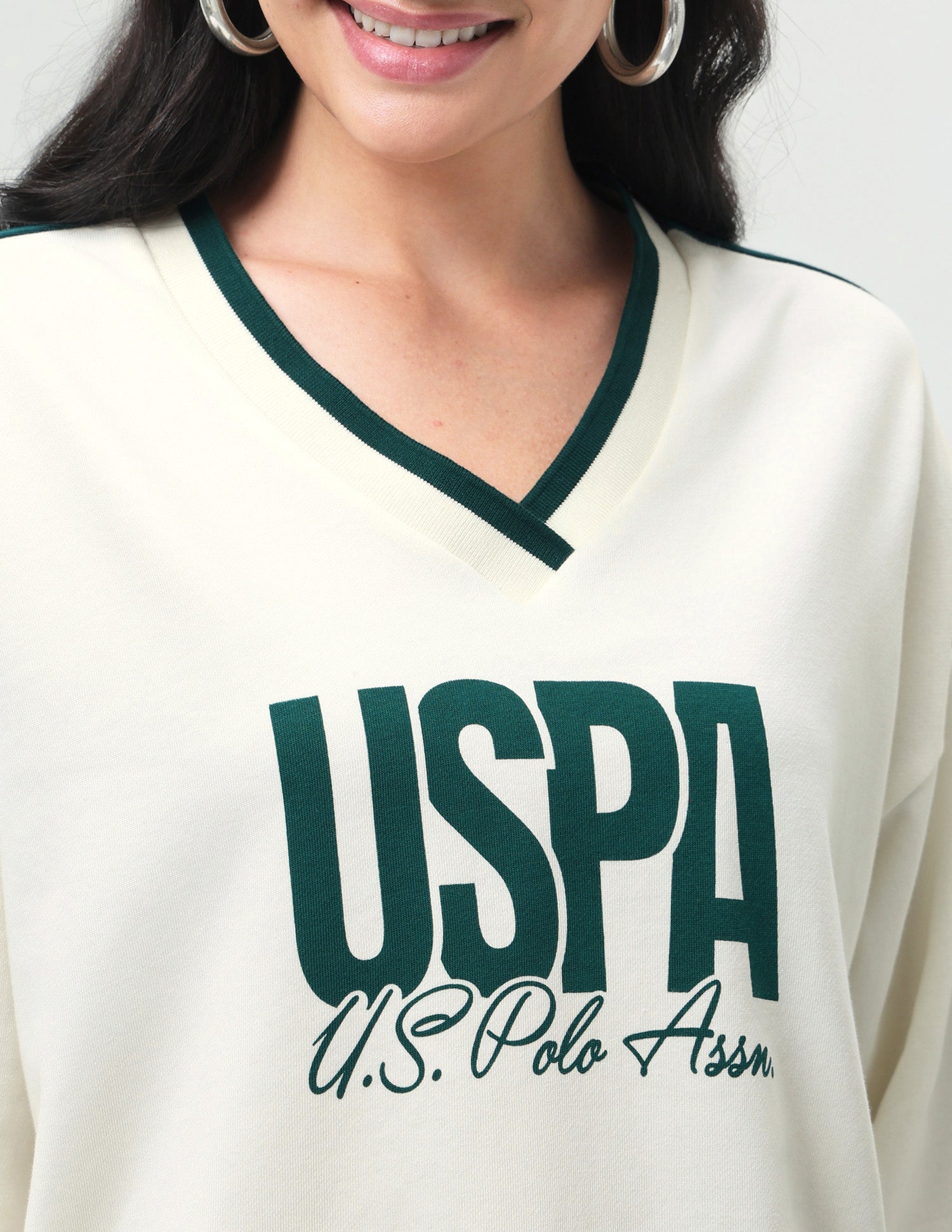 Typographic Brand Printed Boxy Fit Sweatshirt Off White - U.S. Polo Assn. India | Large