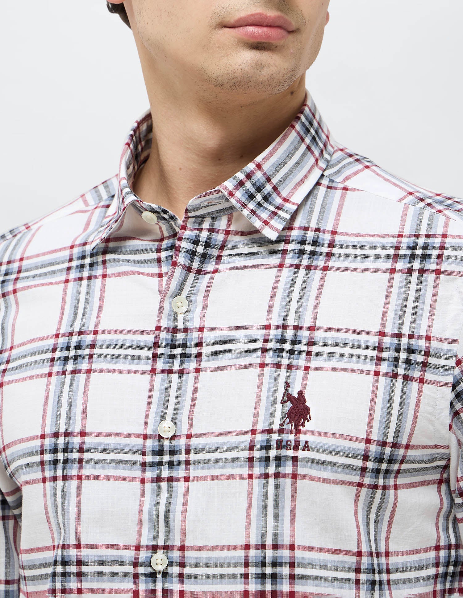 Grid Tattersall Checked Regular Fit Shirt Off White - U.S. POLO ASSN. | Large