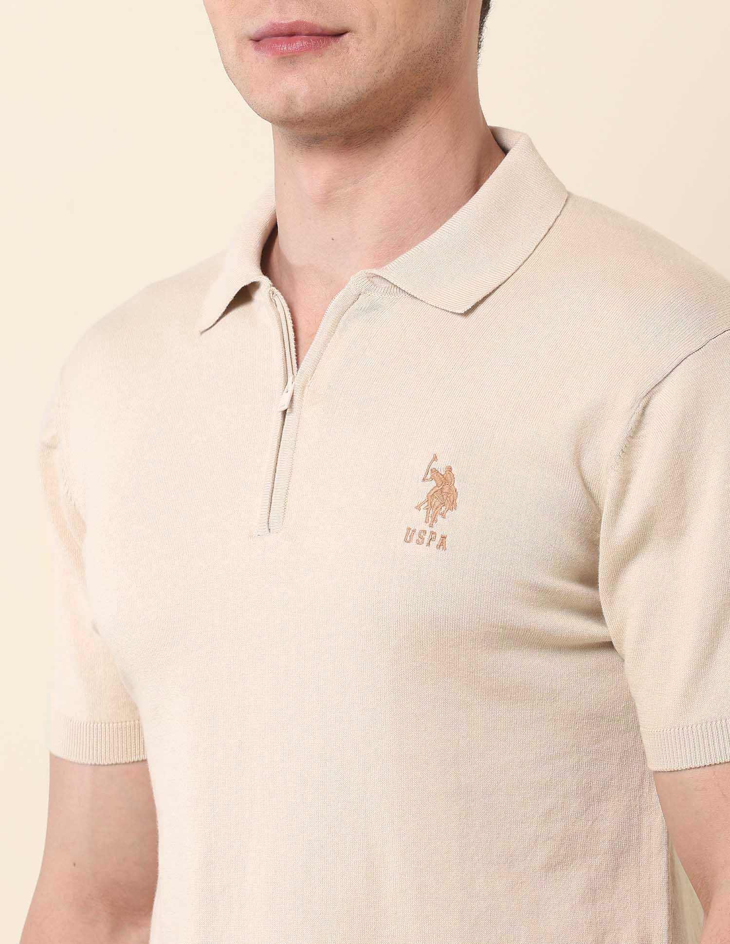 Slim Fit Monochrome Polo Shirt Beige - U.S. Polo Assn. India | Large