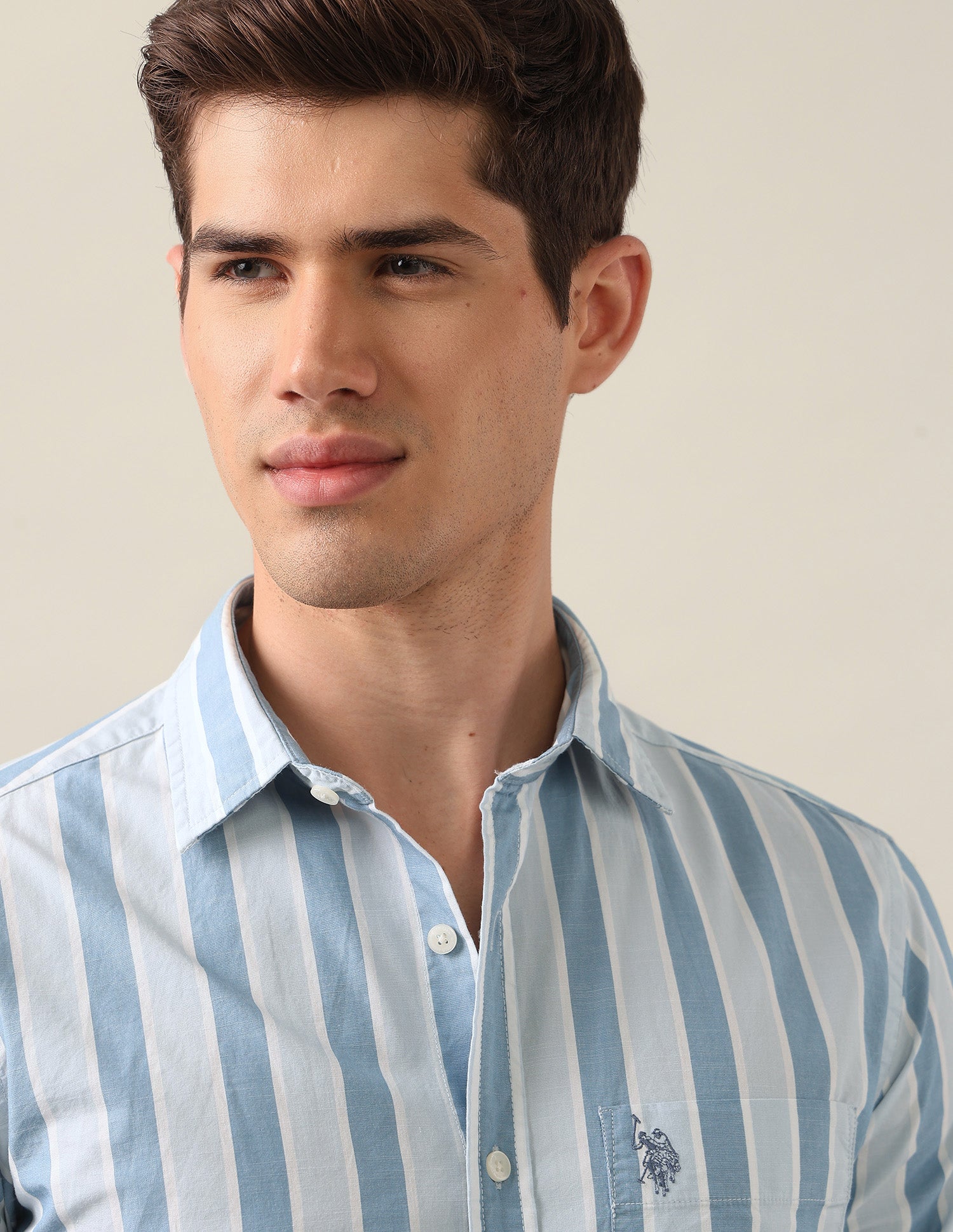 Tailored Fit Vertical Striped Shirt Blue - U.S. Polo Assn. India | Large