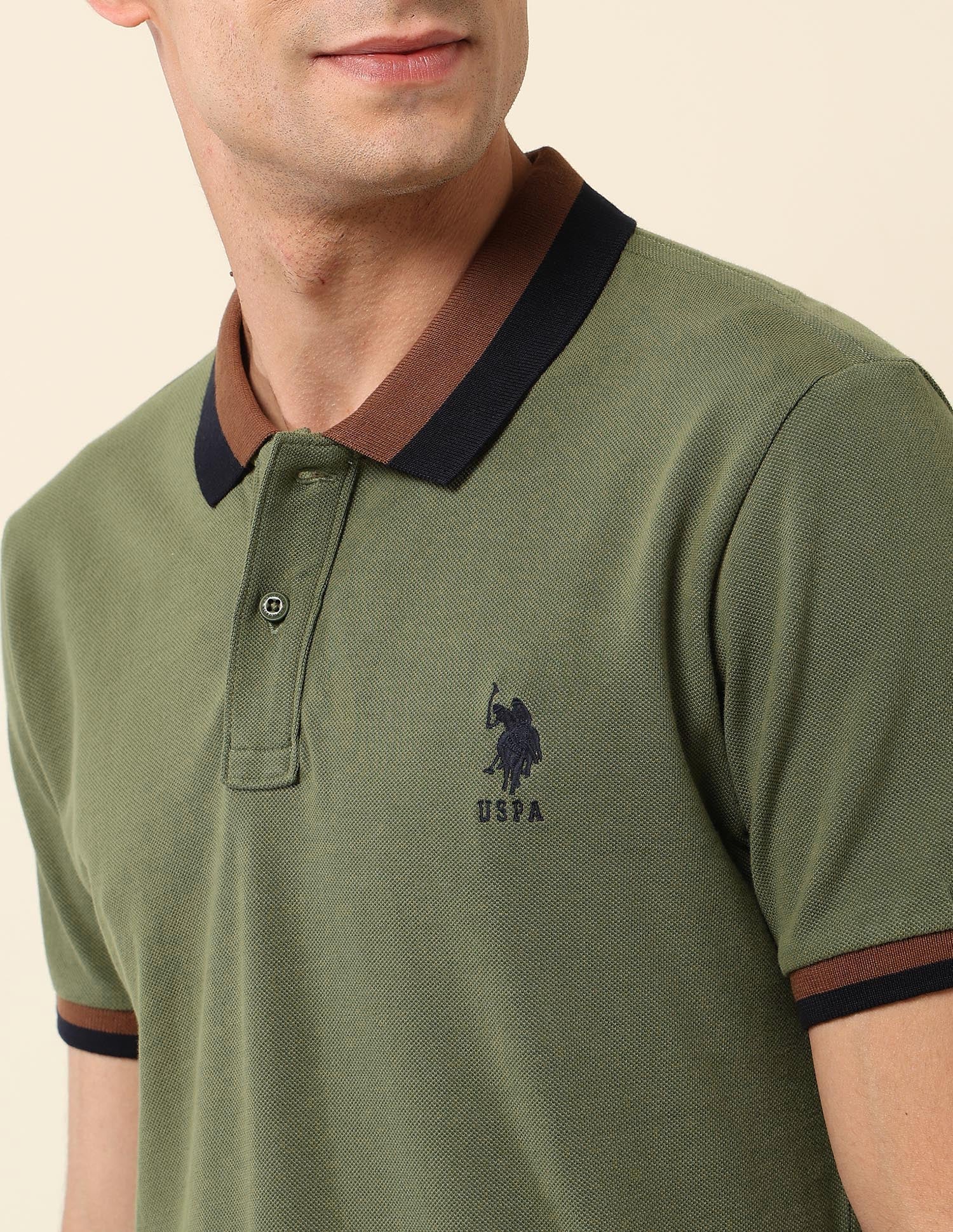 Solid Slim Fit Polo Shirt Olive - U.S. Polo Assn. India | Large