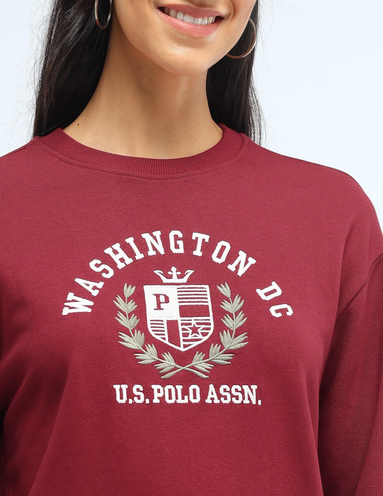 Brand Printed Regular Fit Sweatshirt Maroon - U.S. POLO ASSN. | Large