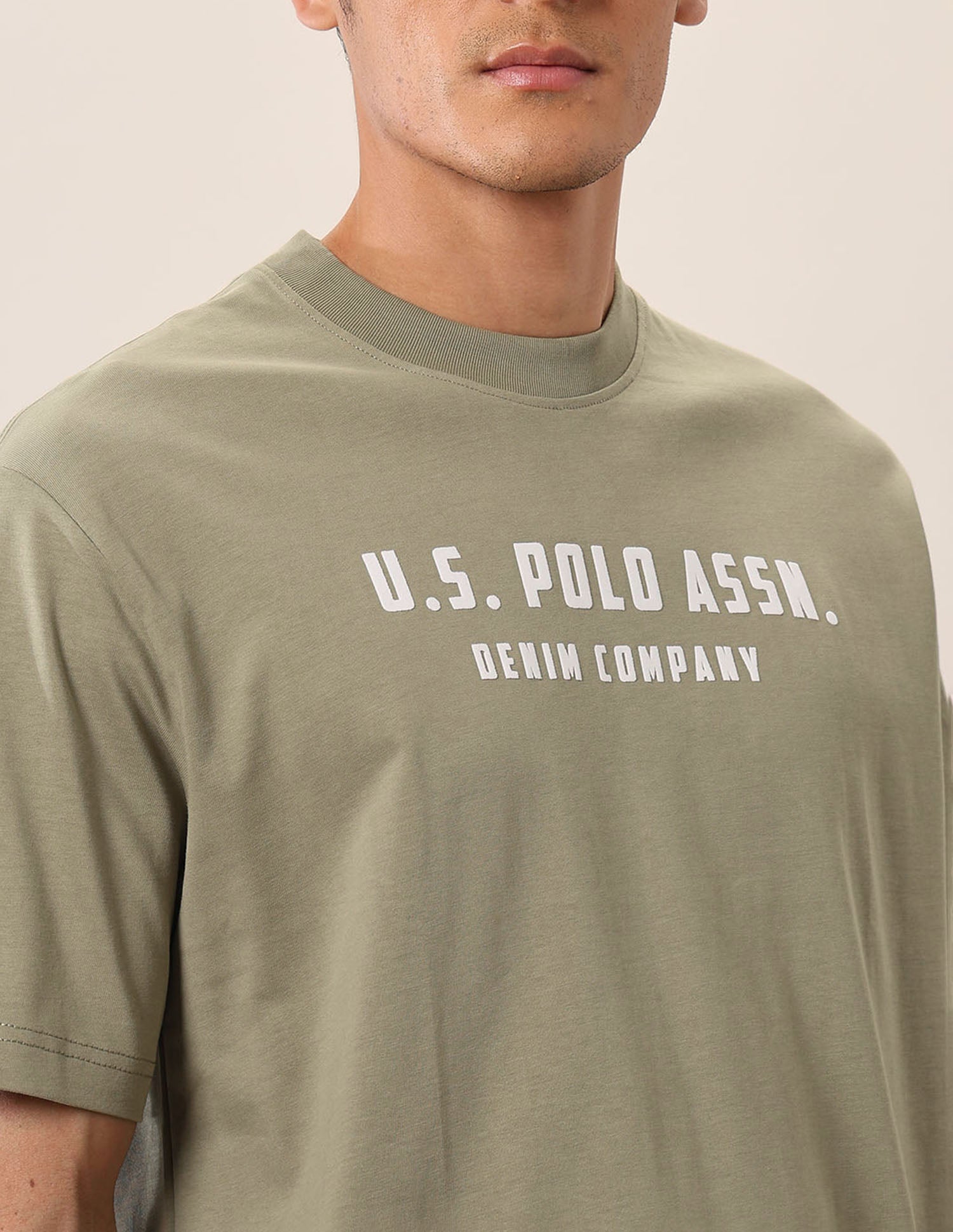 Brand Printed Oversized Fit T-Shirt Light Olive - U.S. Polo Assn. India | Large