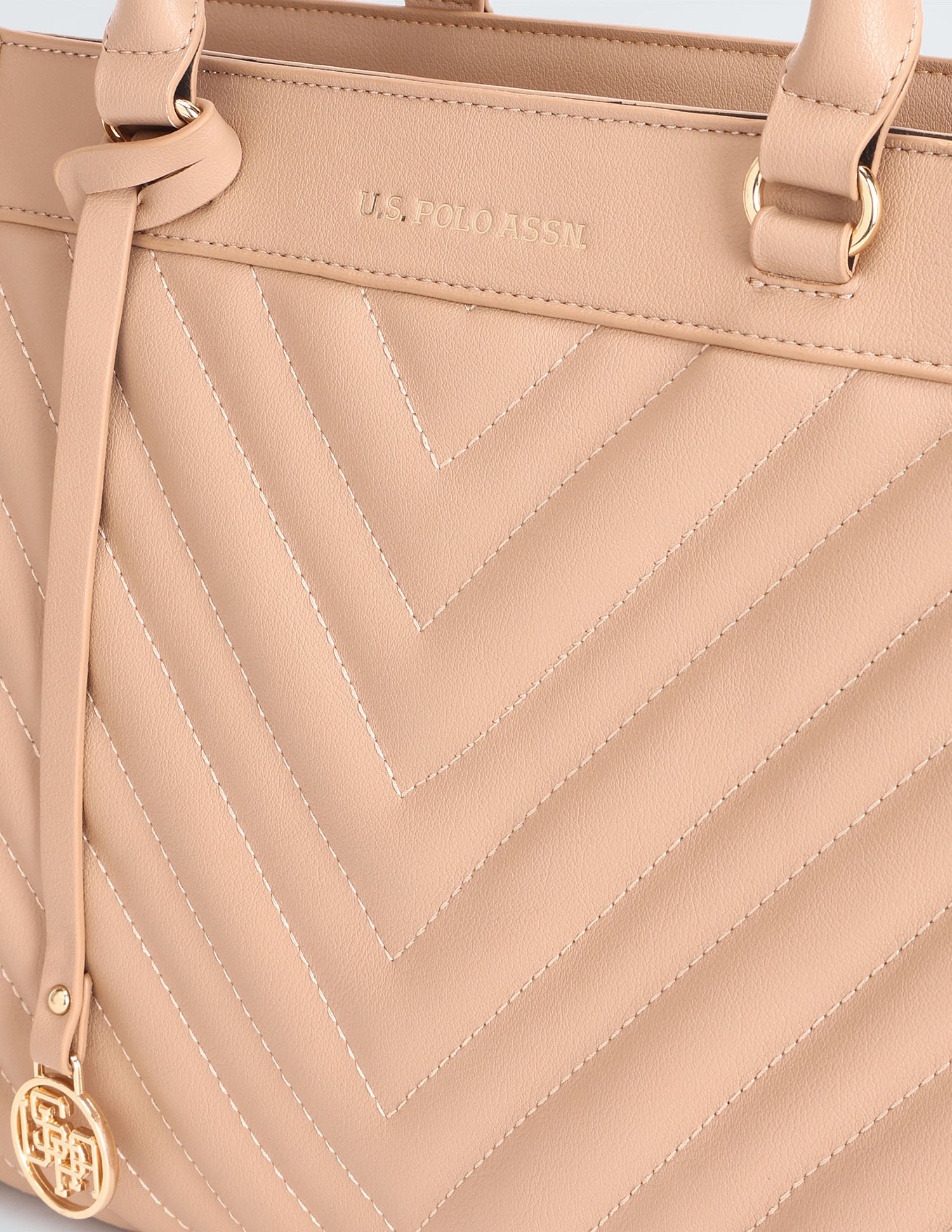 Chevron Quilted Structured Handbag Beige - U.S. POLO ASSN. | Large