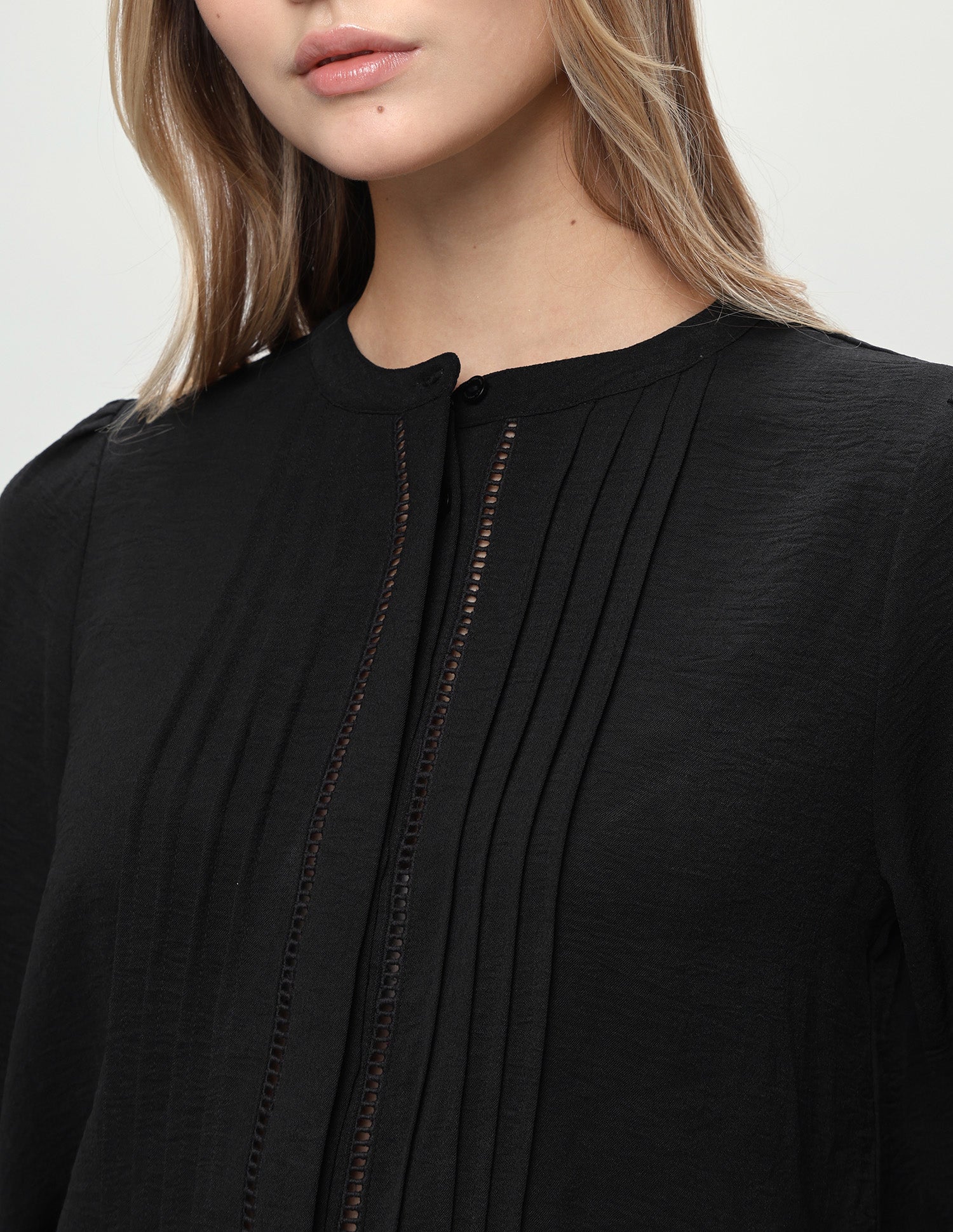 Band Collar Puff Sleeve Top Black - U.S. Polo Assn. India | Large