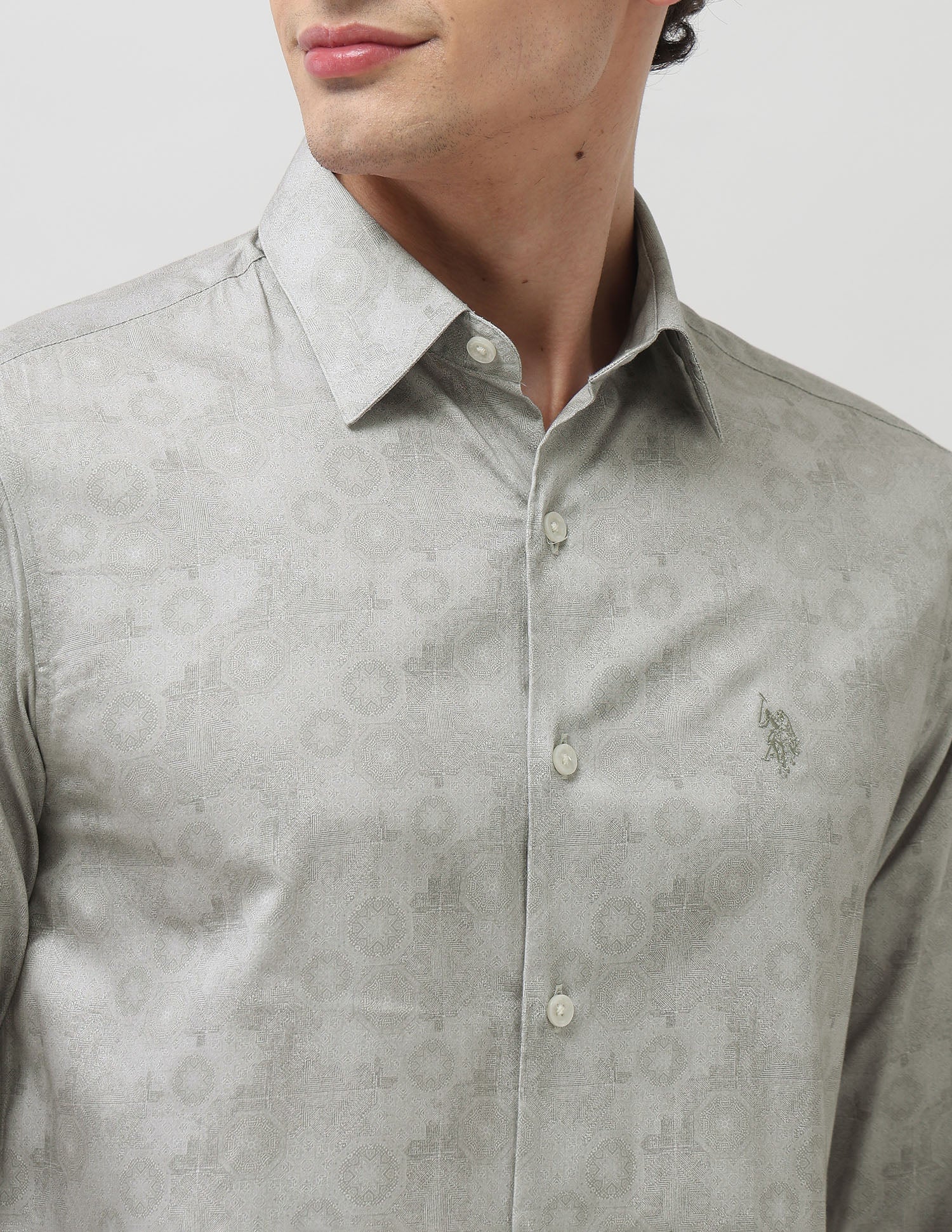 Pure Cotton Geometric Printed Shirt Light Grey - U.S. POLO ASSN. | Large