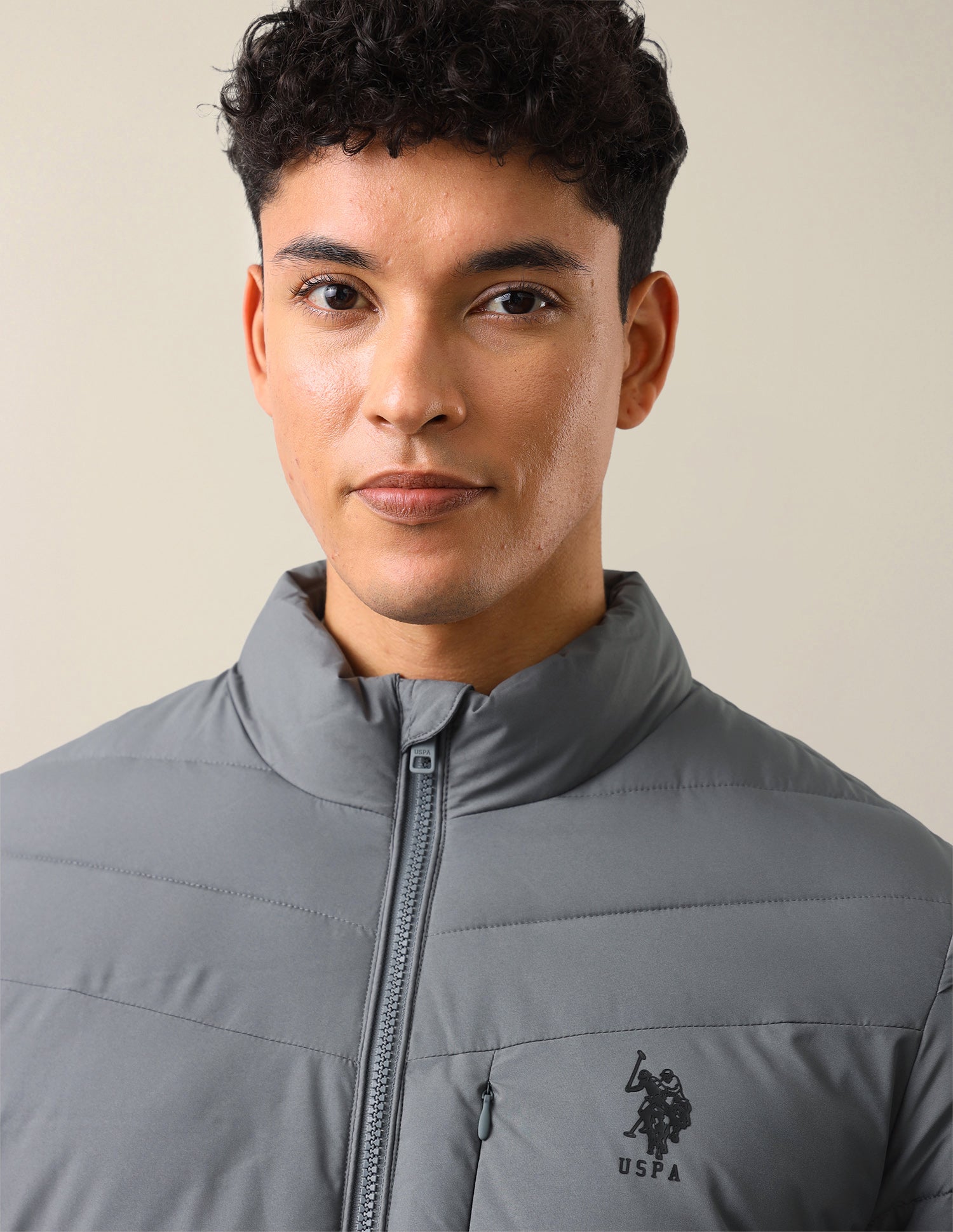Solid Regular Fit Puffer Jacket Grey - U.S. Polo Assn. India | Large