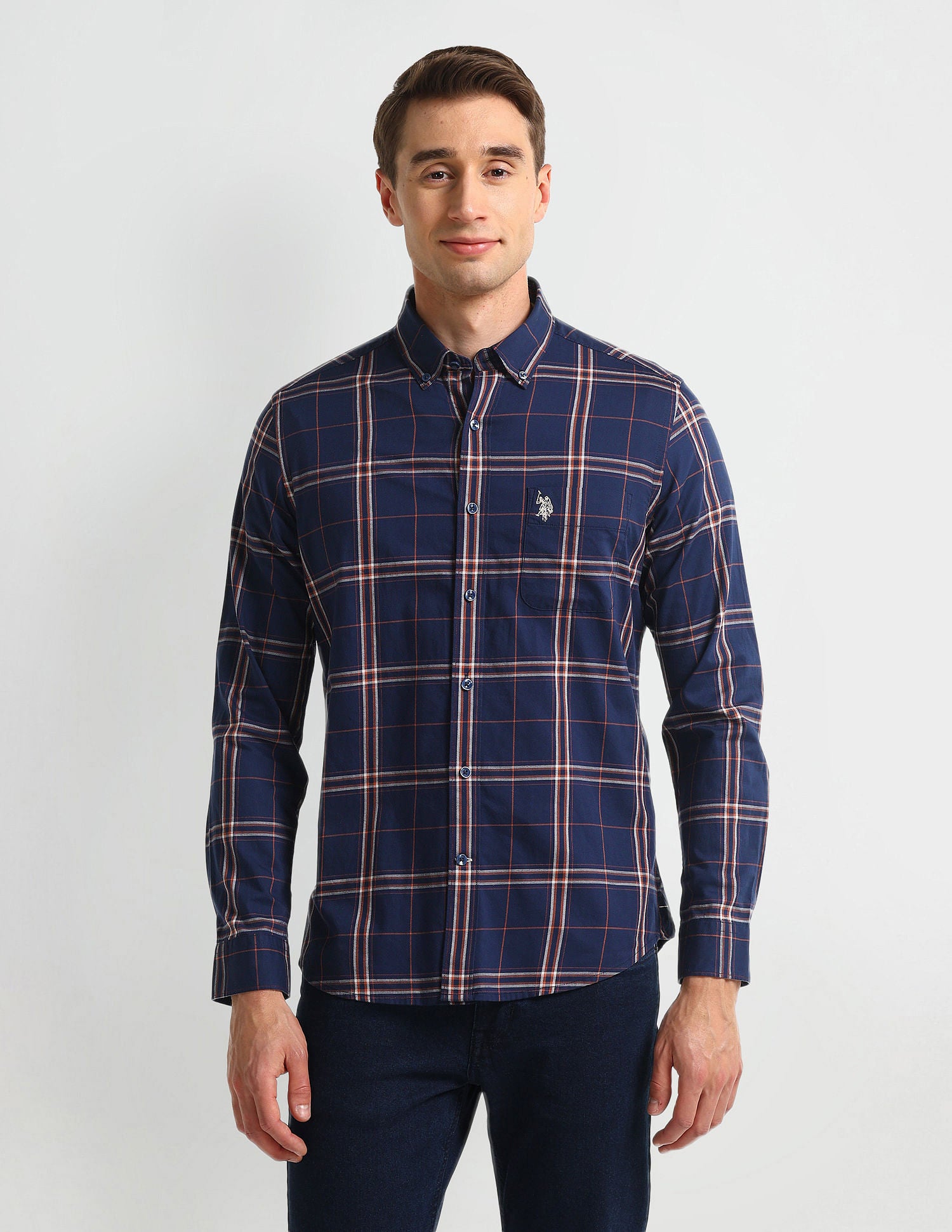 Slim Fit Grid Tattersall Checked Shirt Navy - U.S. Polo Assn. India | Large