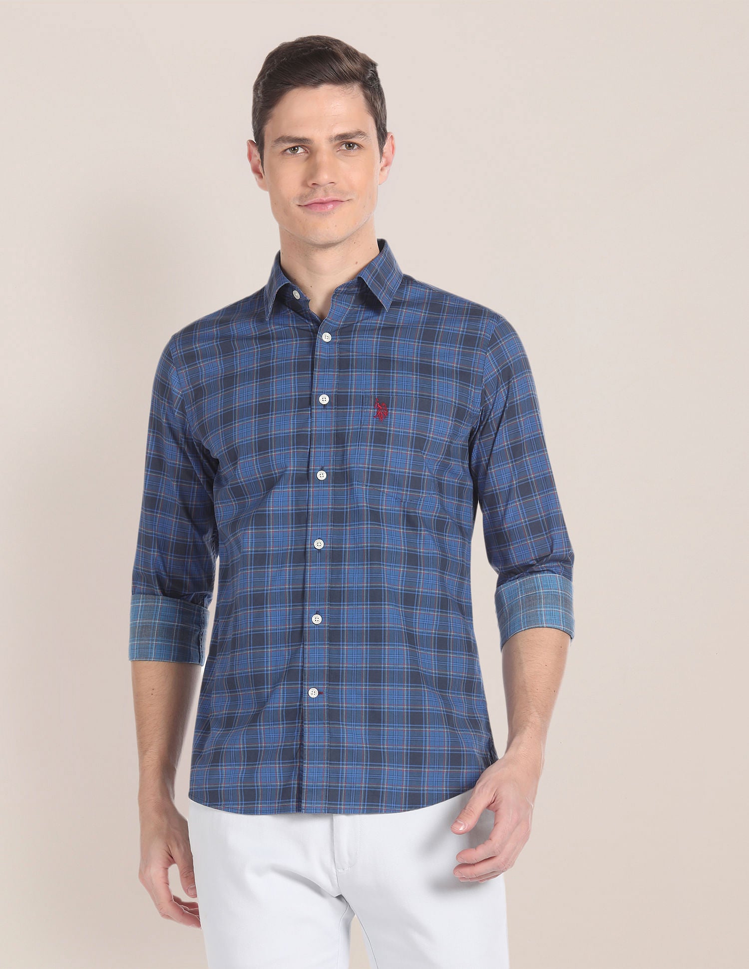 Tartan Check Cotton Shirt Dark Blue - U.S. Polo Assn. India | Large