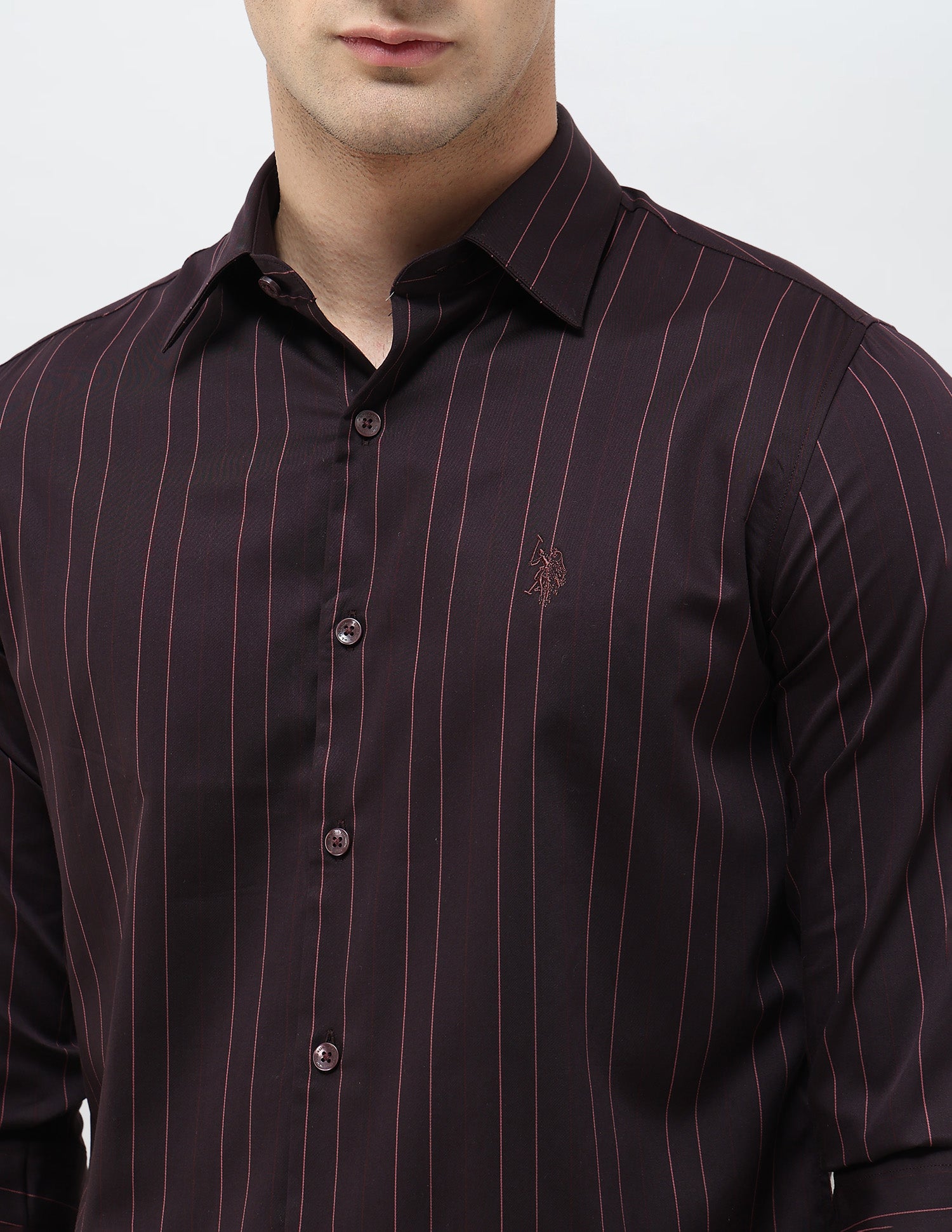 Pinstriped Regular Fit Shirt Burgundy - U.S. POLO ASSN. | Large