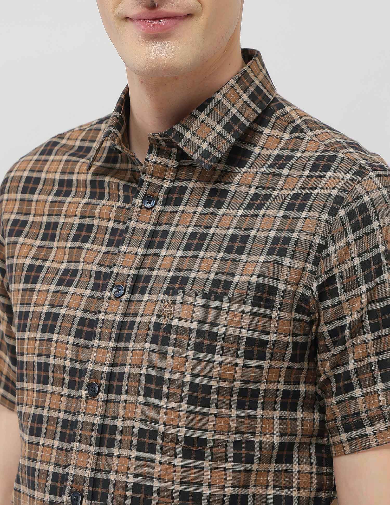 Plaid Checked Elevnado Regular Fit Shirt Brown - U.S. Polo Assn. India | Large