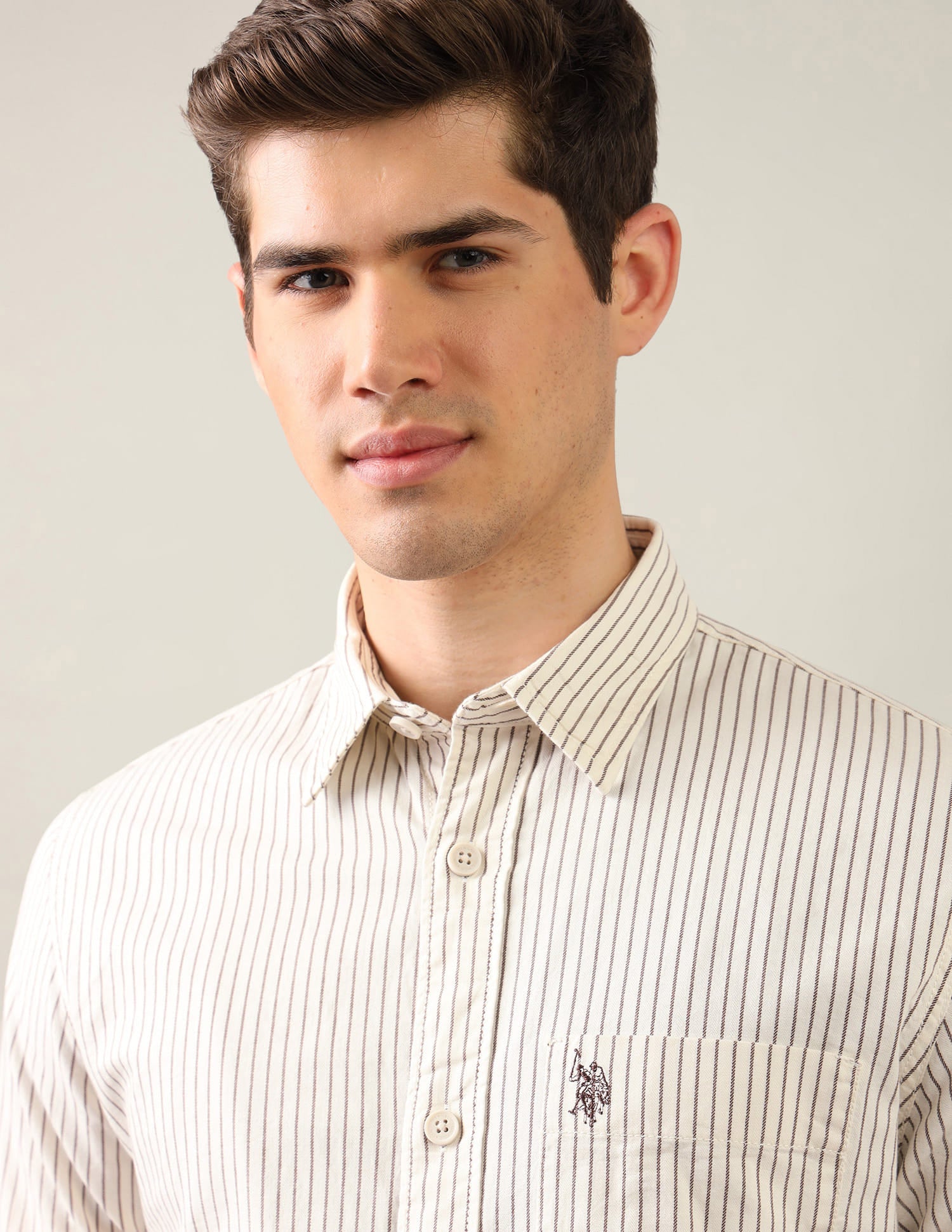 Vertical Striped Comfort Fit Shirt Beige - U.S. Polo Assn. India | Large