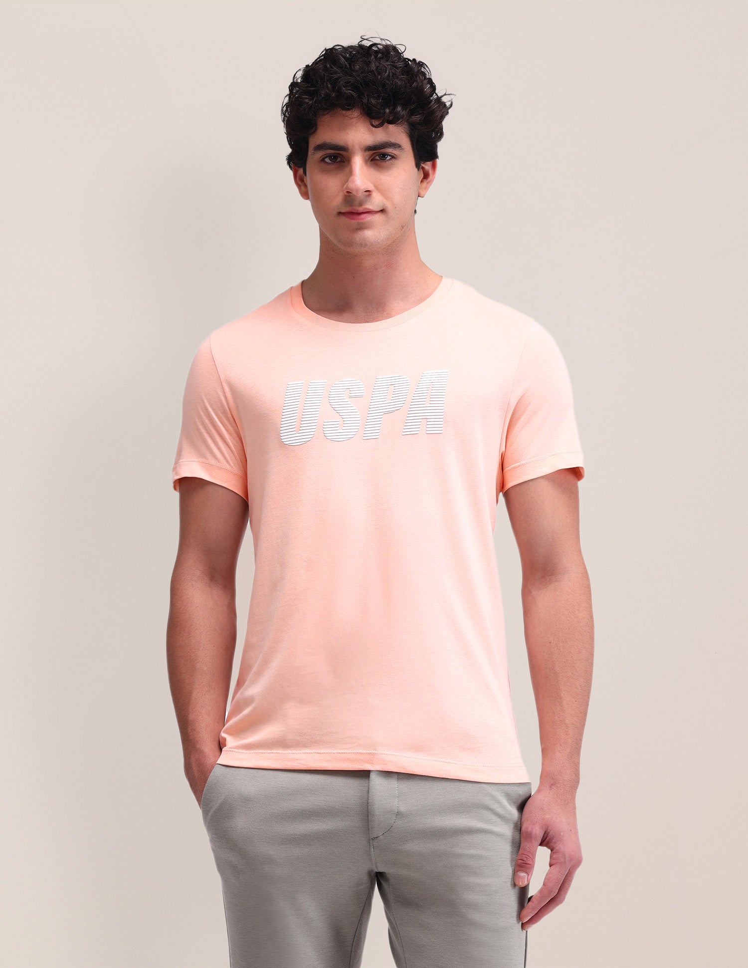 Brand Printed Slim Fit T-Shirt Peach - U.S. Polo Assn. India | Large