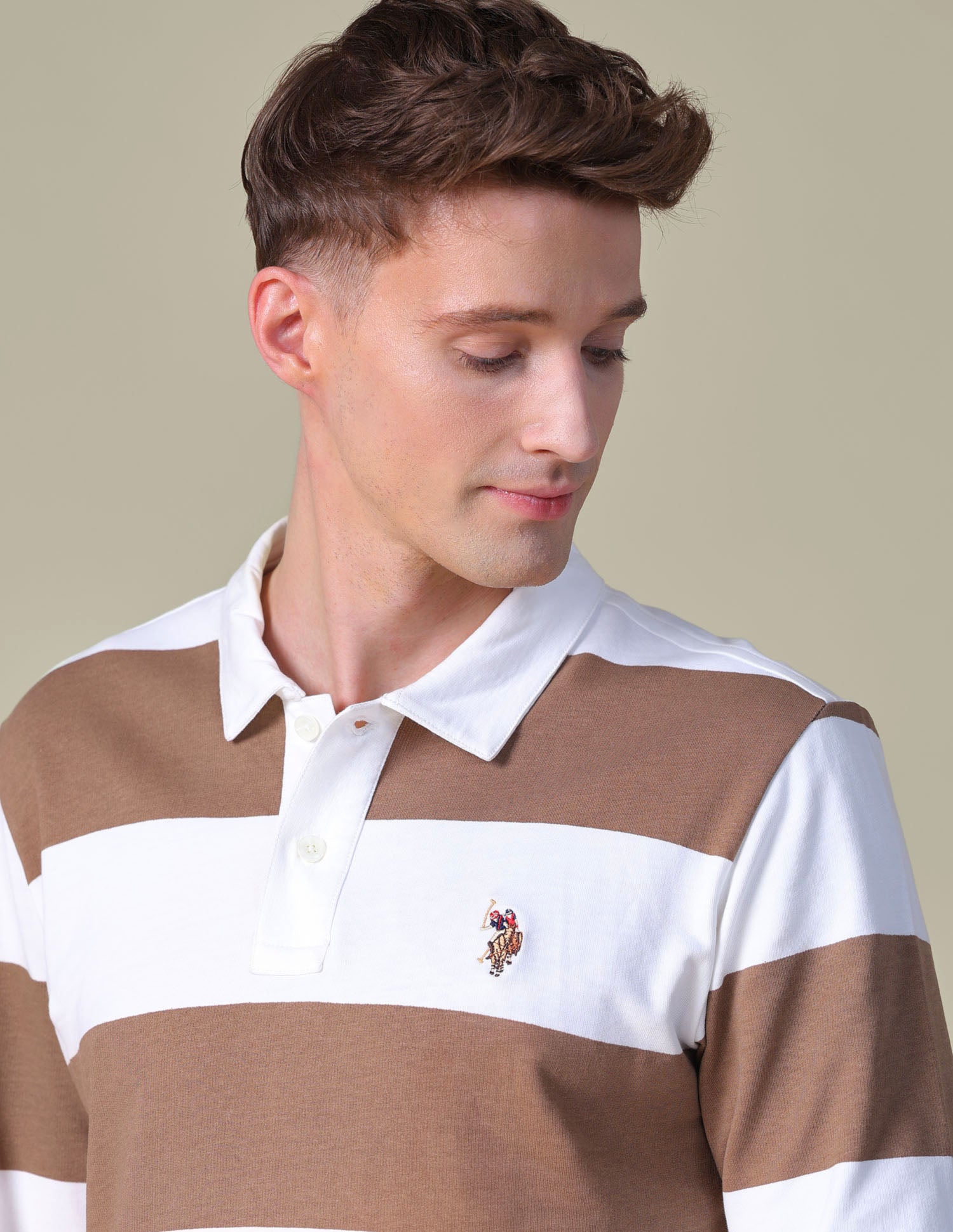 Horizontal Striped Slim Fit Polo Shirt Light Brown - U.S. POLO ASSN. | Large