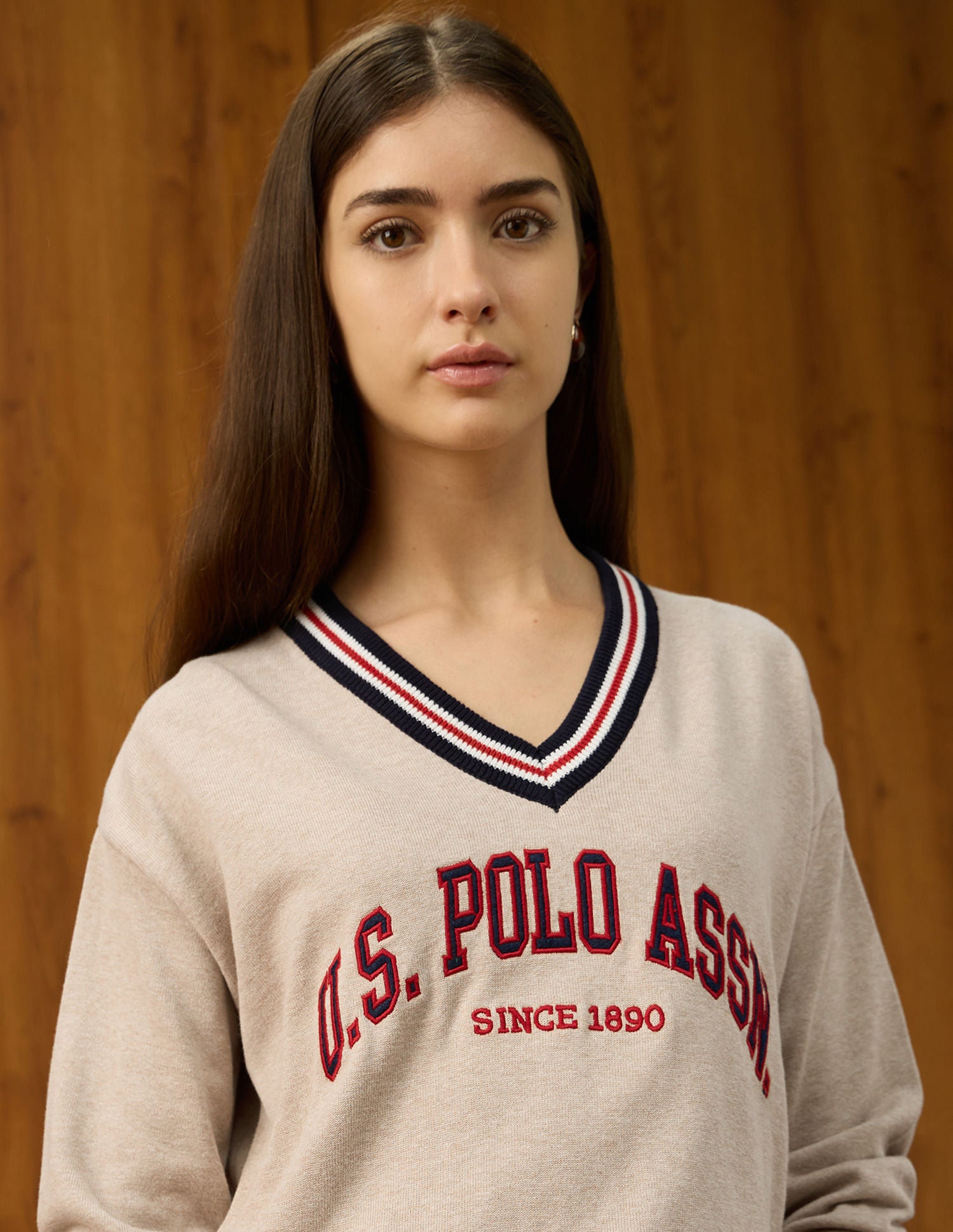 Relaxed Fit Brand Printed Sweater Beige - U.S. POLO ASSN. | Large