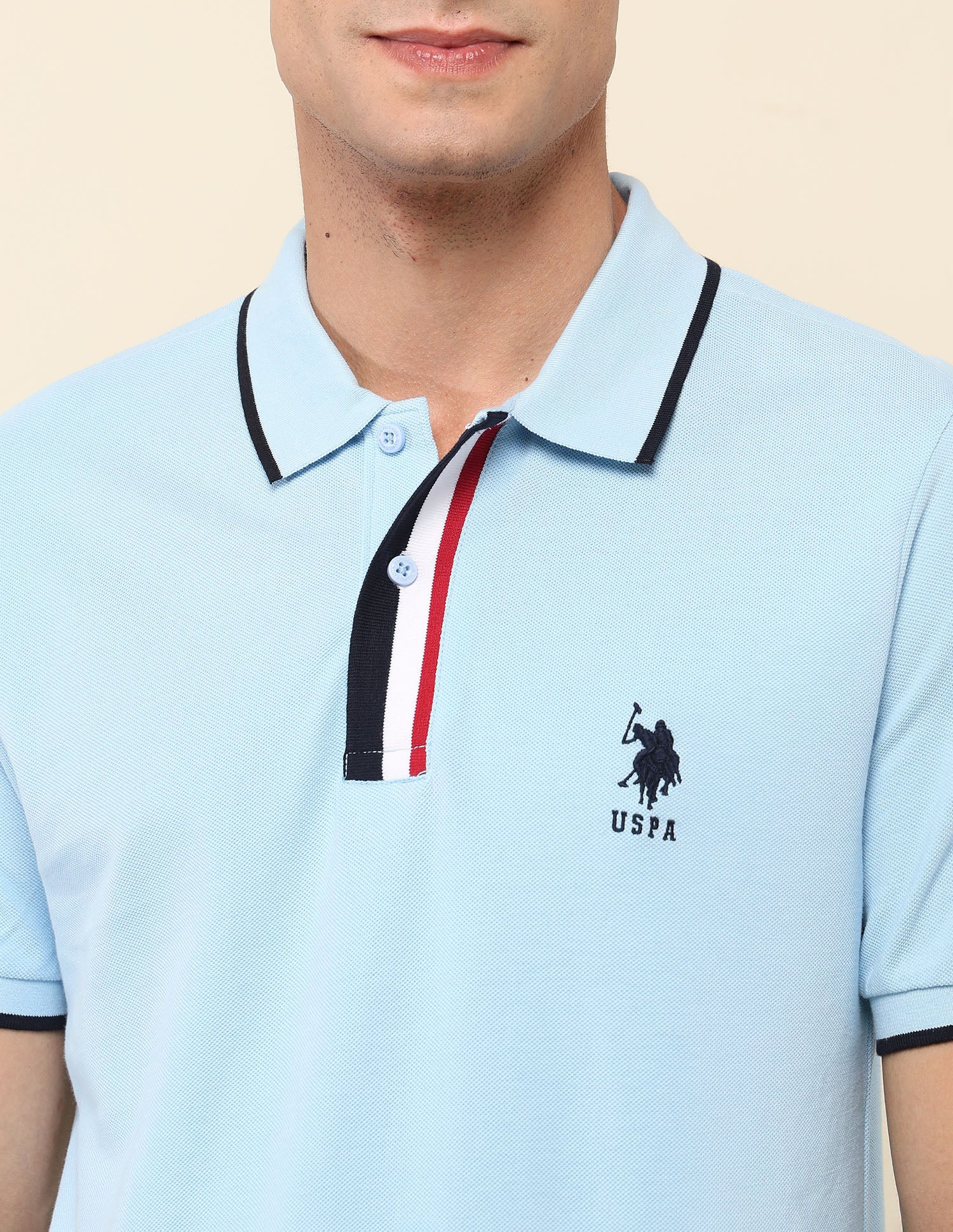 Slim Fit Solid Polo Shirt Light Blue - U.S. Polo Assn. India | Large