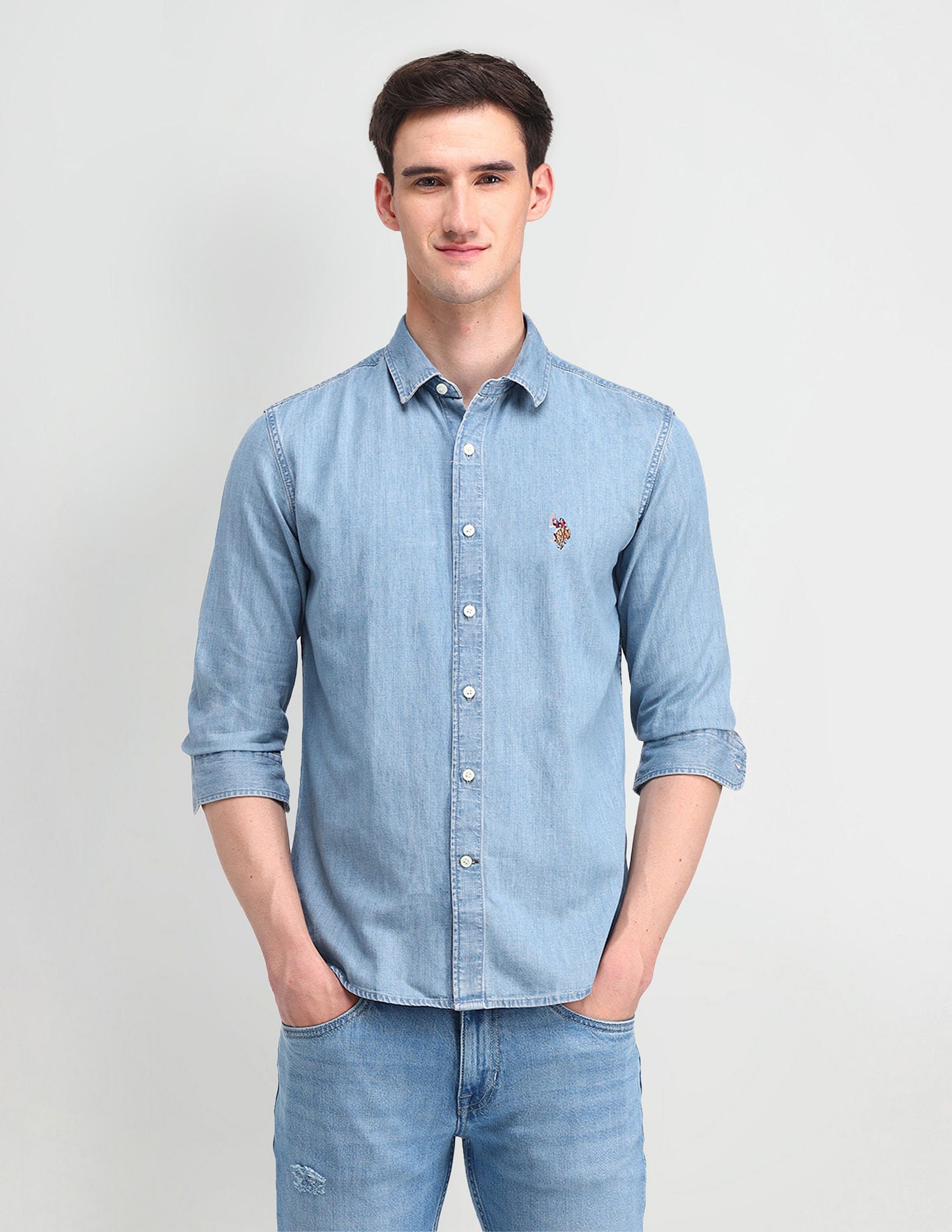 Chambray Washed Slub Shirt Blue - U.S. POLO ASSN. | Large
