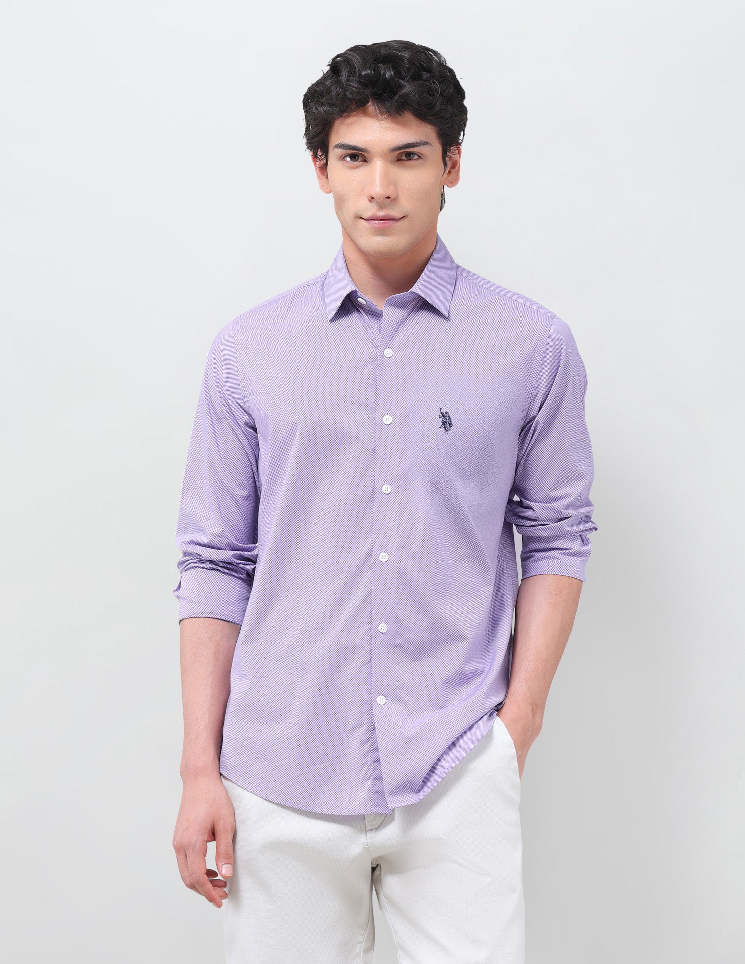All-Over Micro Printed Poplin Shirt Lavender - U.S. Polo Assn. India | Large