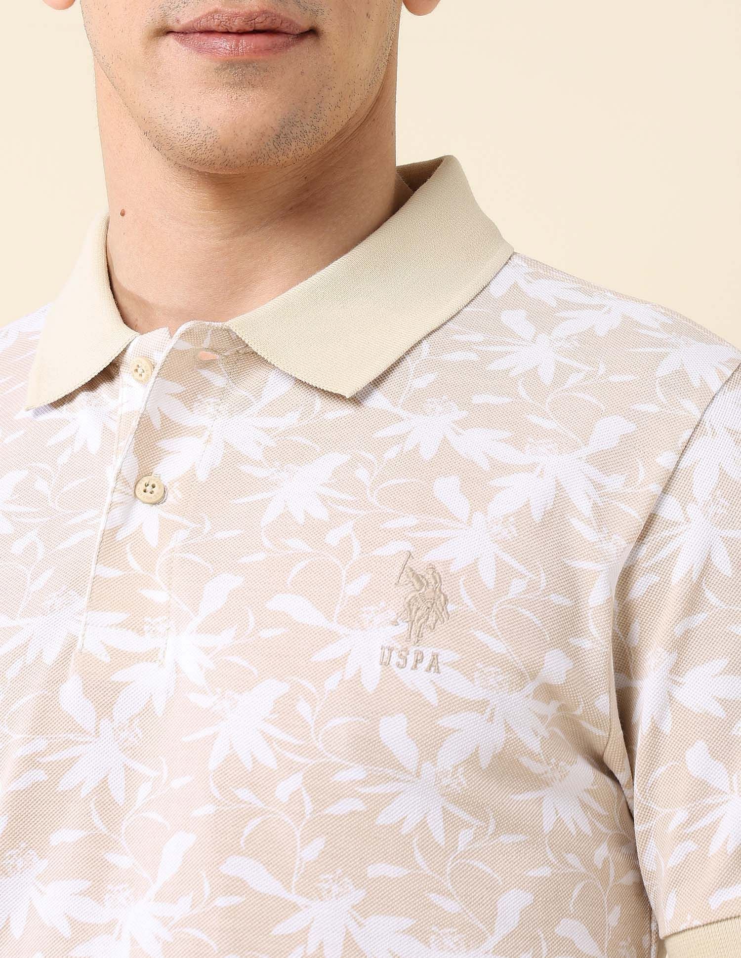 All-Over Printed Slim Fit Polo Shirt Beige - U.S. Polo Assn. India | Large