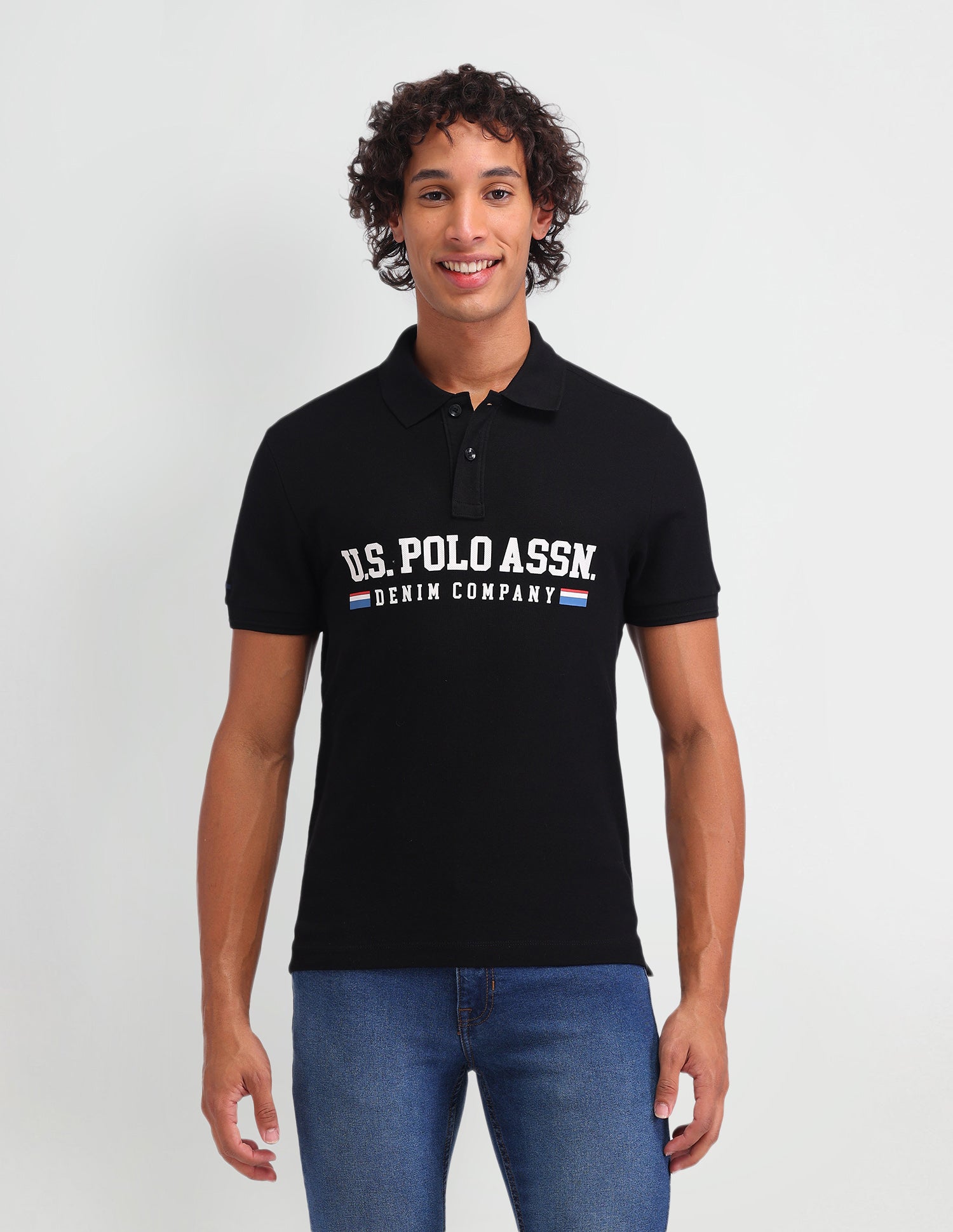 Brand Printed Muscle Fit Polo Shirt Black - U.S. Polo Assn. India | Large
