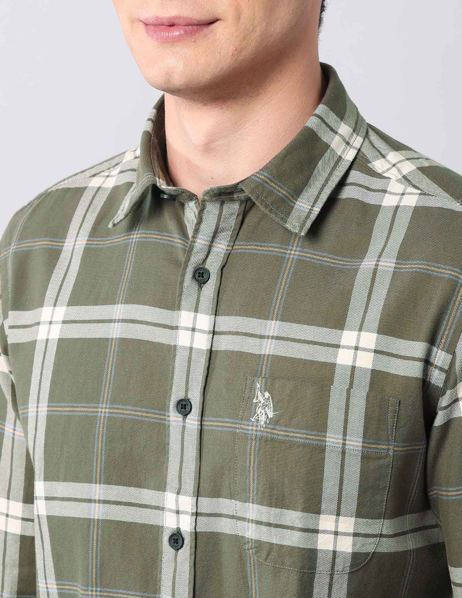 Regular Fit Twill Pure Cotton Shirt Light Olive - U.S. Polo Assn. India | Large