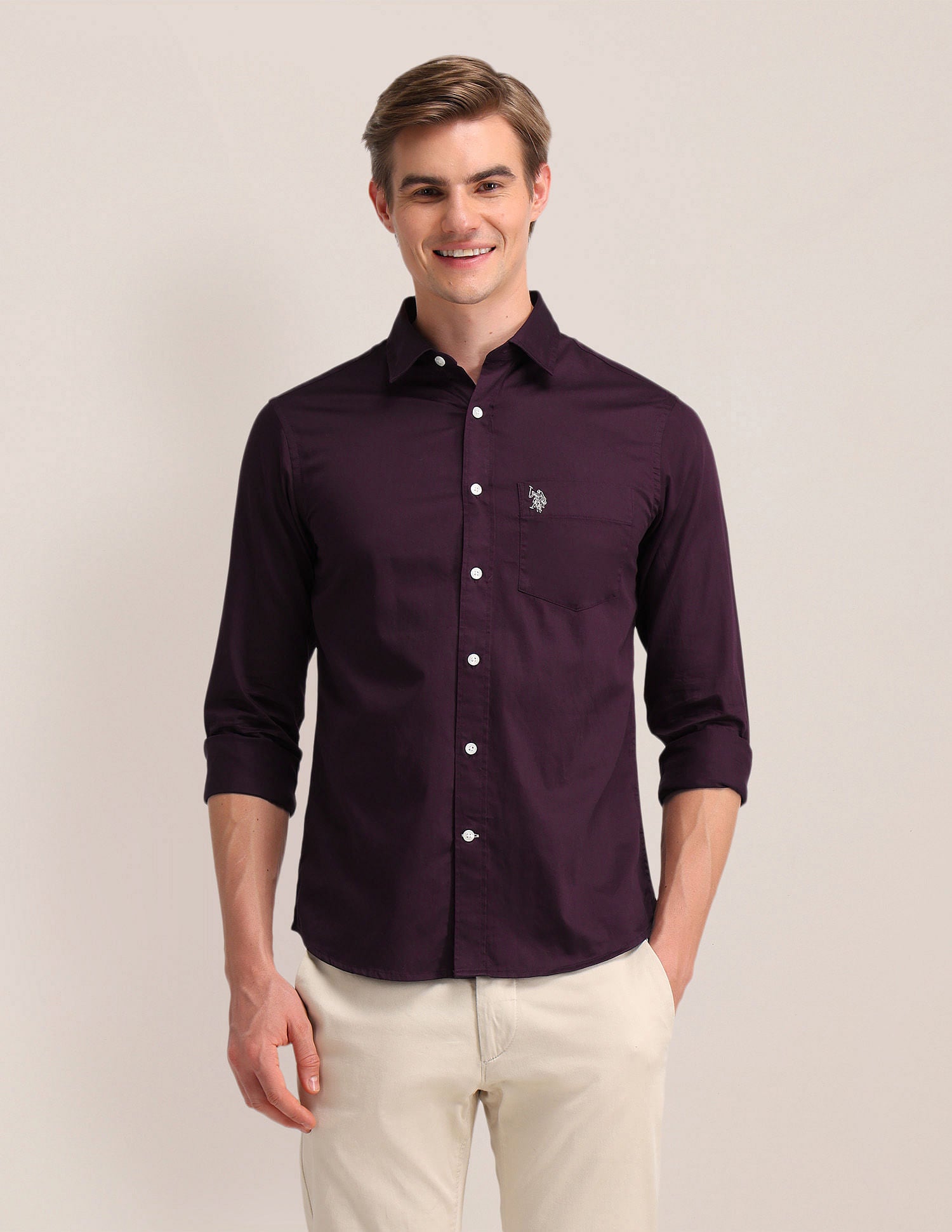 Solid Regular Fit Shirt Wine - U.S. Polo Assn. India | Large