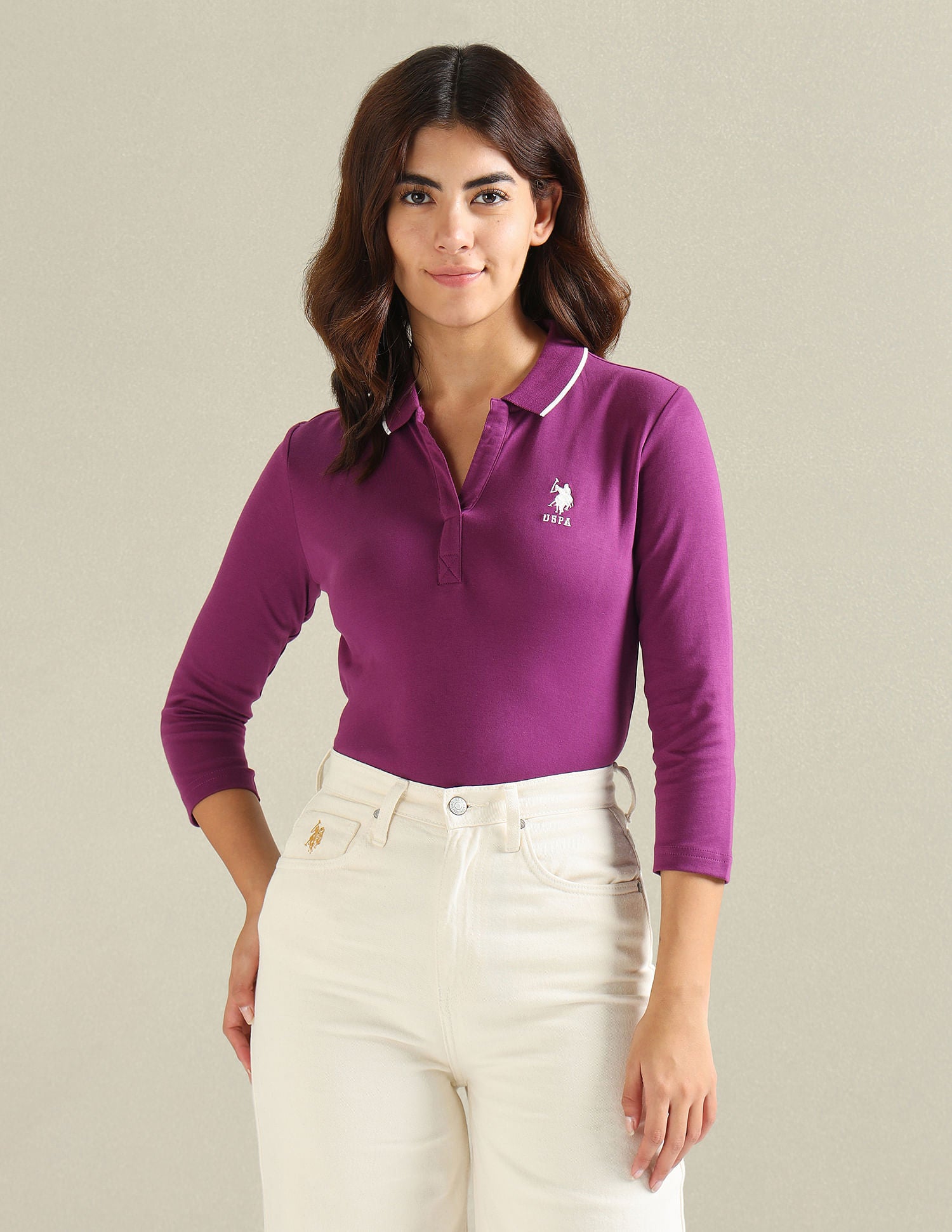 Tipped Collar Solid Polo Shirt Purple - U.S. POLO ASSN. | Large