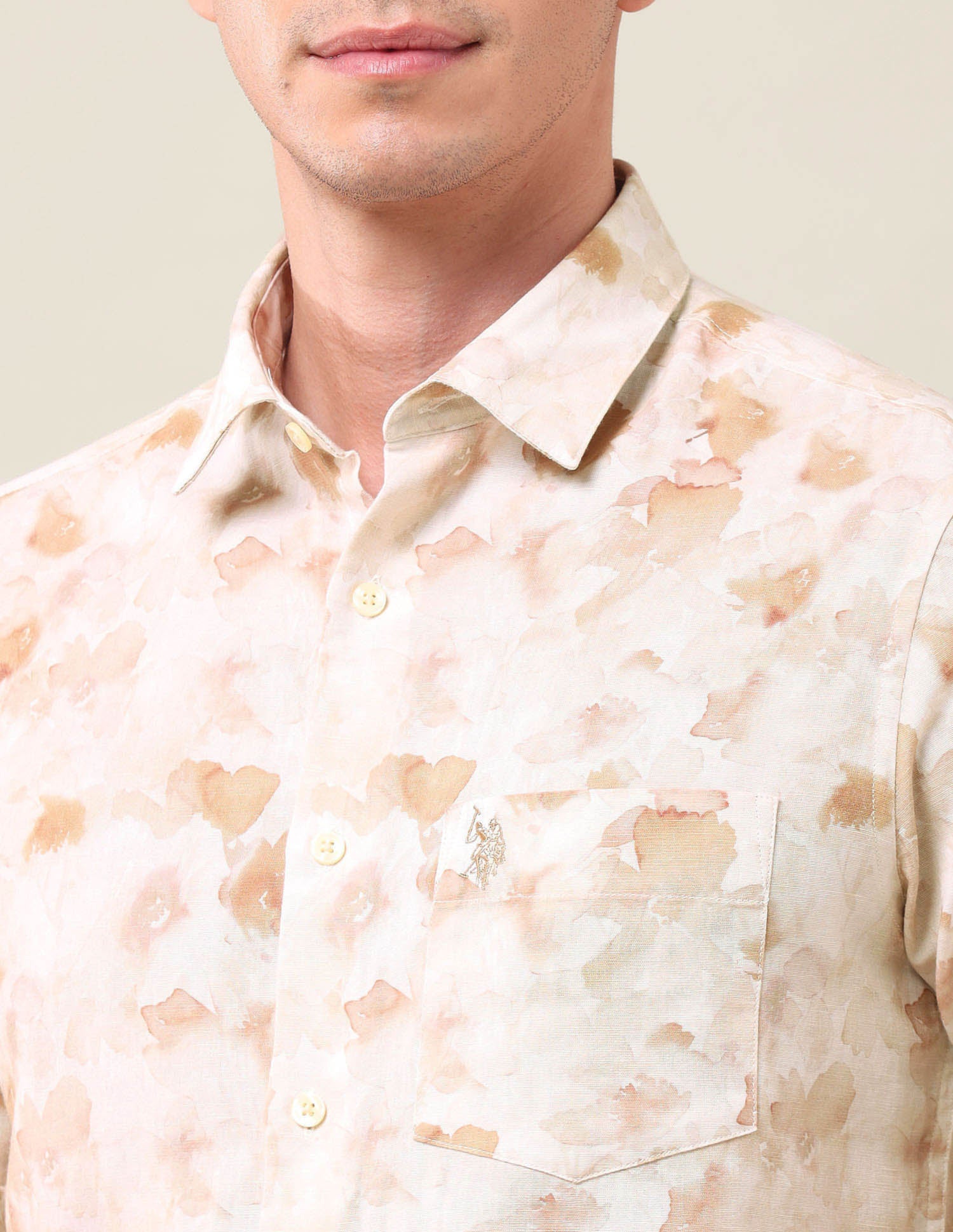 Tailored Fit Floral Printed Shirt Beige - U.S. Polo Assn. India | Large