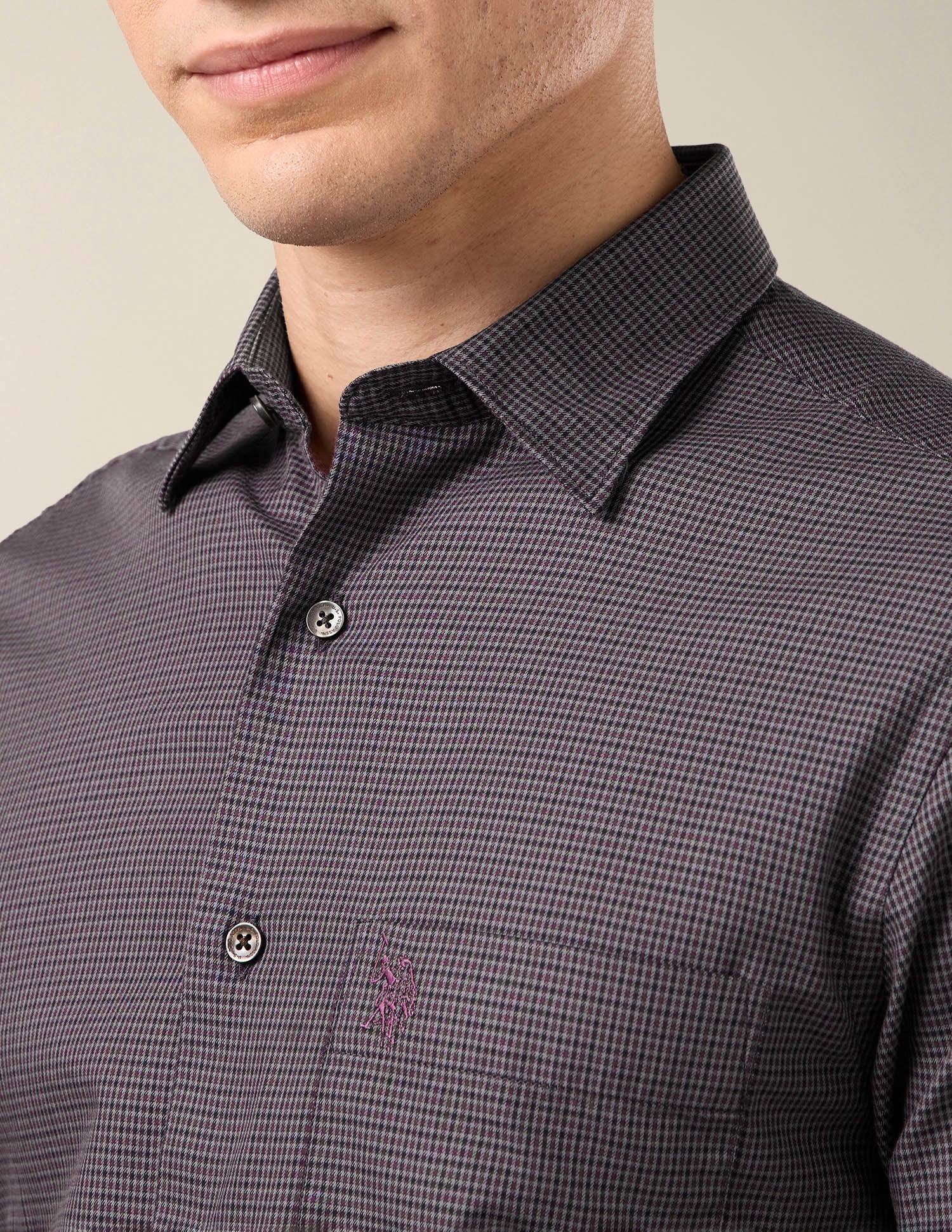 Micro Checked Twill Shirt Maroon - U.S. Polo Assn. India | Large