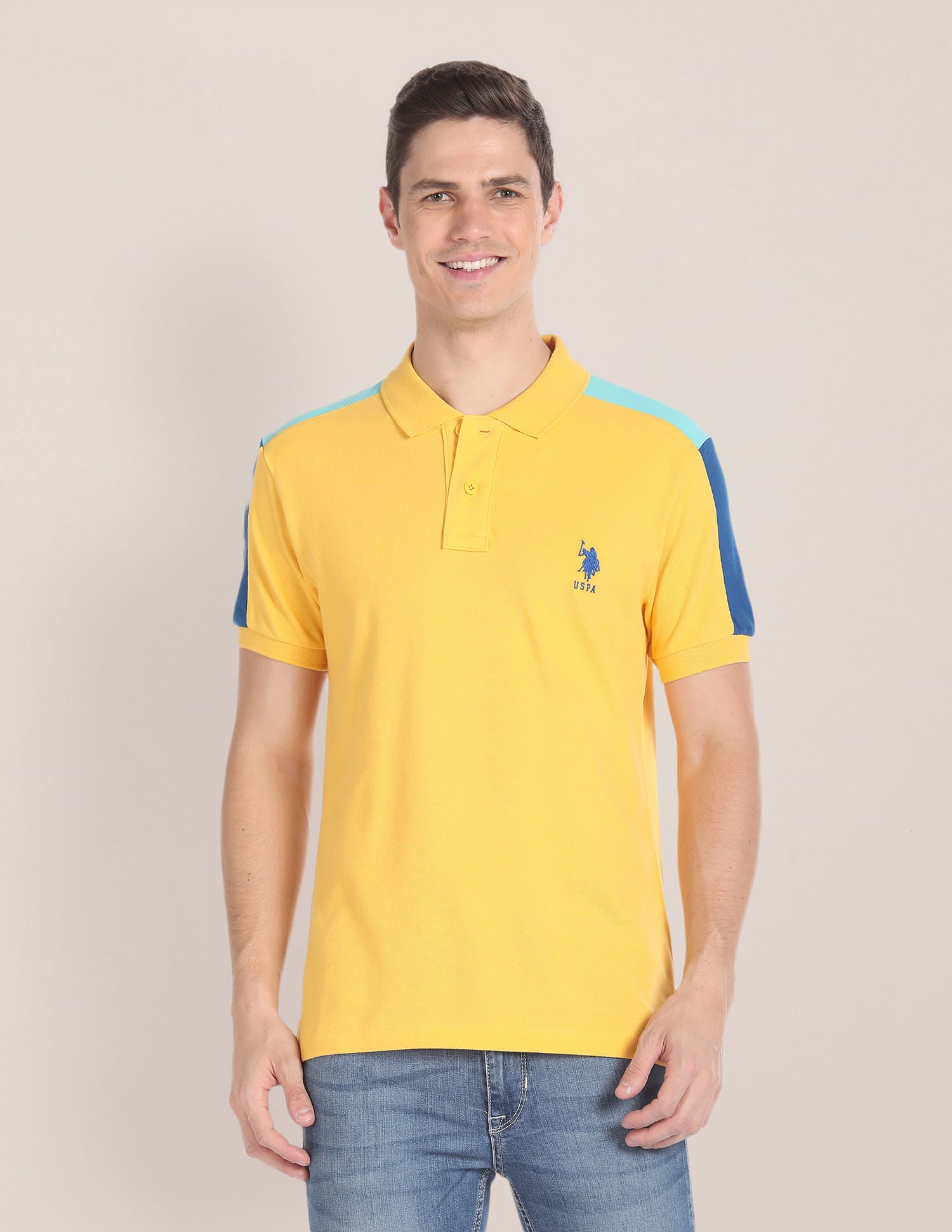 Colour Block Pique Polo Shirt Mustard - U.S. Polo Assn. India | Large