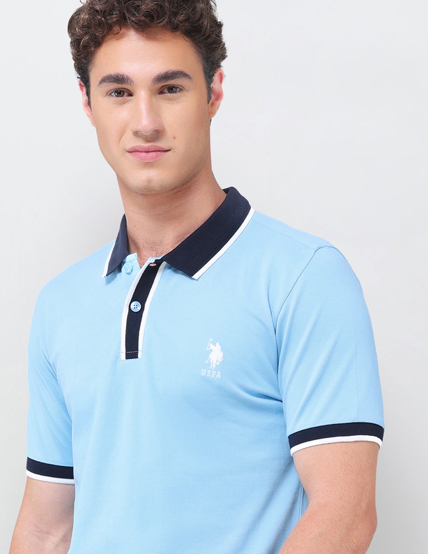 Solid Slim Fit Polo Shirt Light Blue - U.S. Polo Assn. India | Large