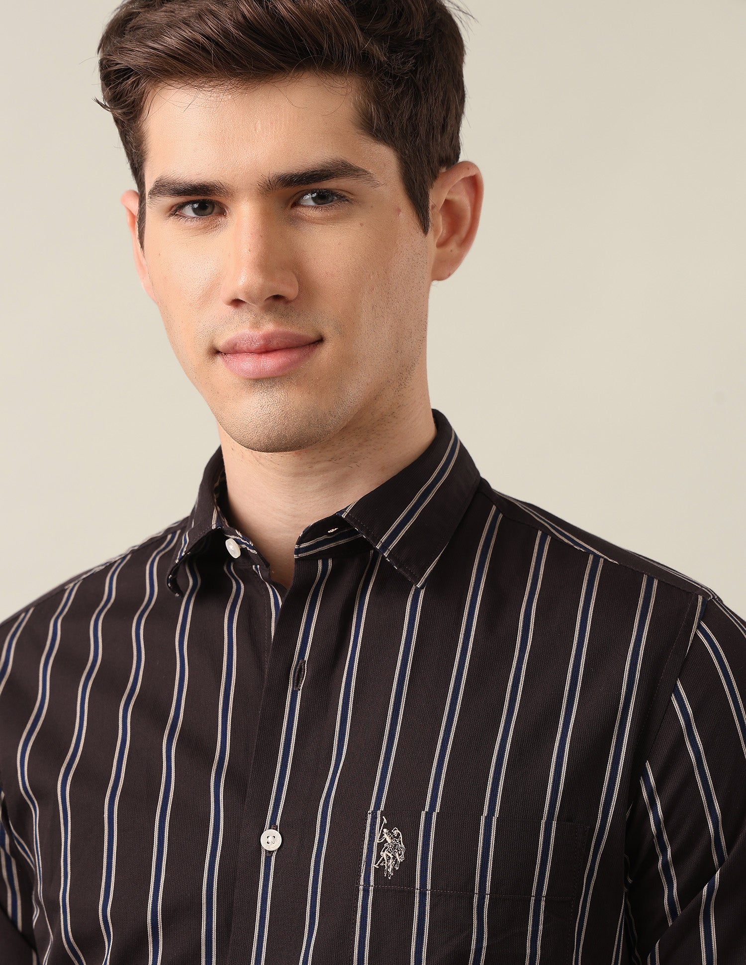 Tailored Fit Vertical Striped Shirt Choco - U.S. Polo Assn. India | Large