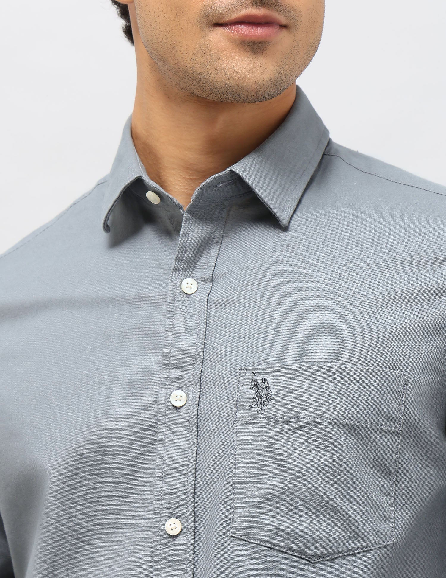 Tailored Fit Oxford Shirt Grey - U.S. Polo Assn. India | Large