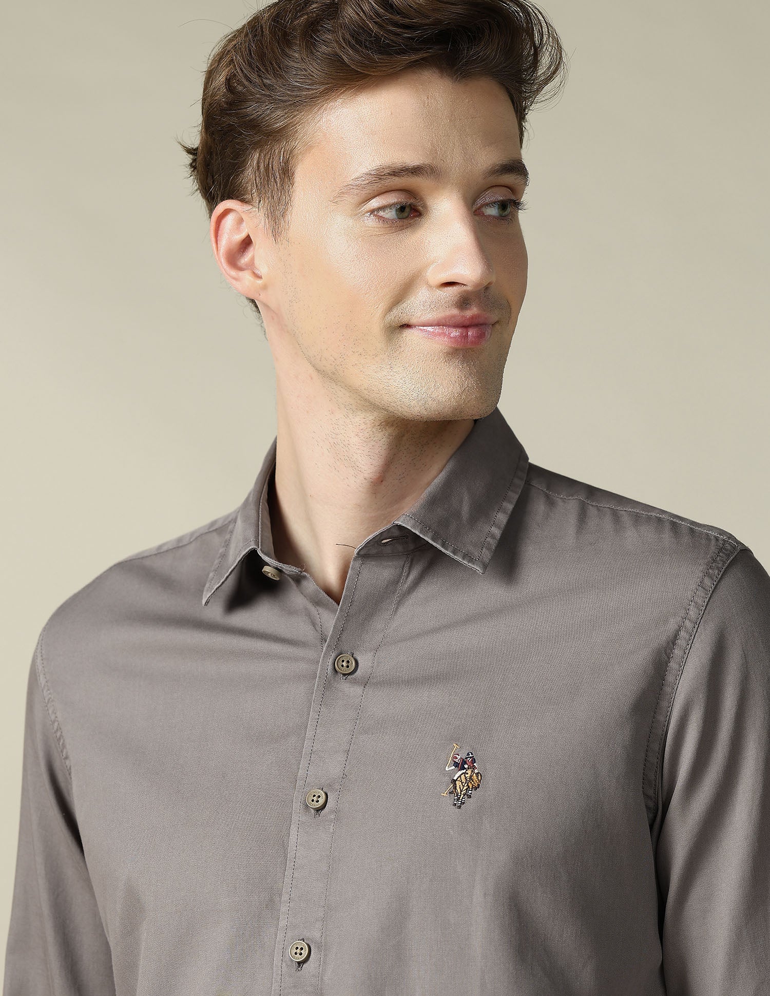 Twill Regular Fit Shirt Brown - U.S. Polo Assn. India | Large