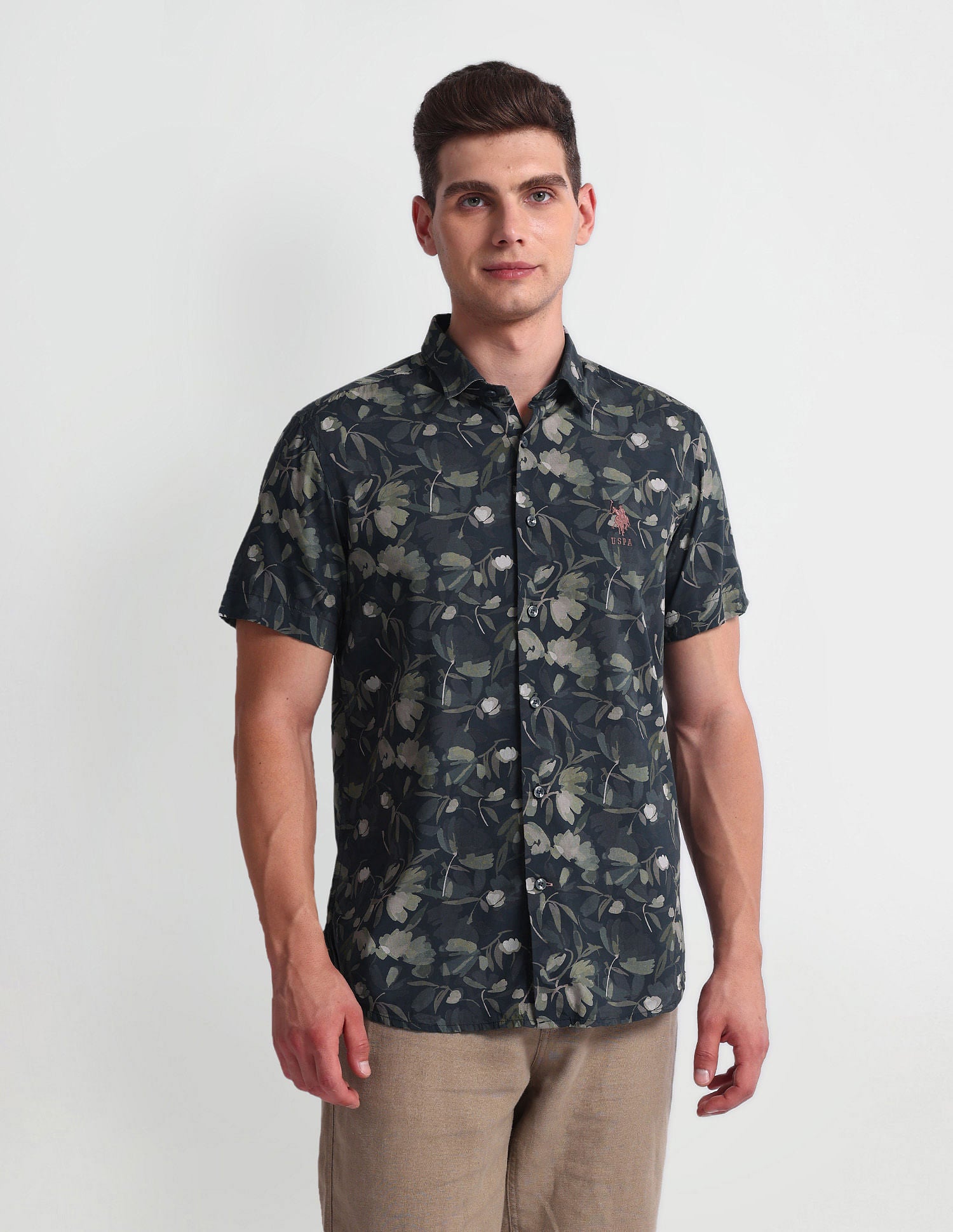 Floral Print Slim Fit Shirt Navy - U.S. POLO ASSN. | Large