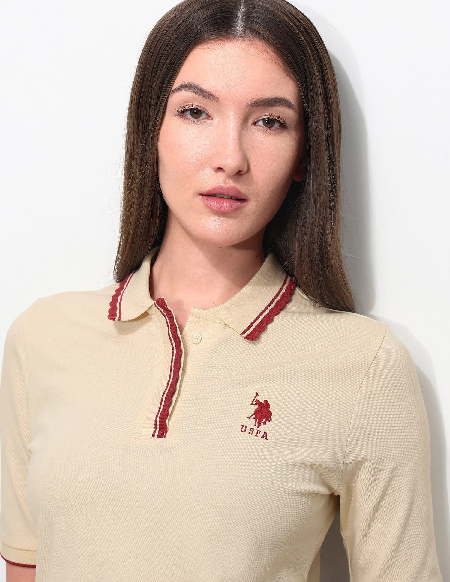 Regular Fit Solid Polo Shirt Ecru - U.S. Polo Assn. India | Large