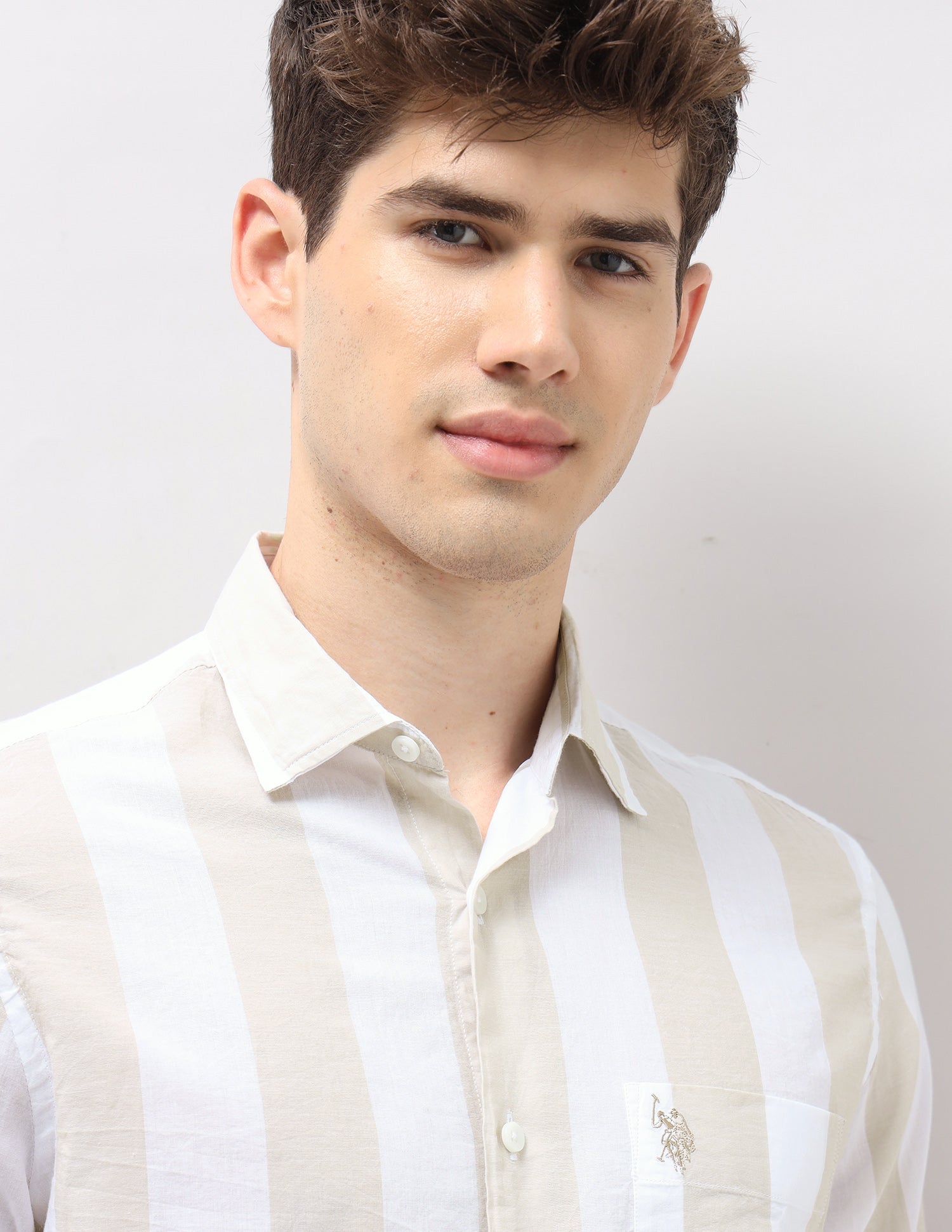 Vertical Striped Tailored Fit Shirt Beige - U.S. Polo Assn. India | Large