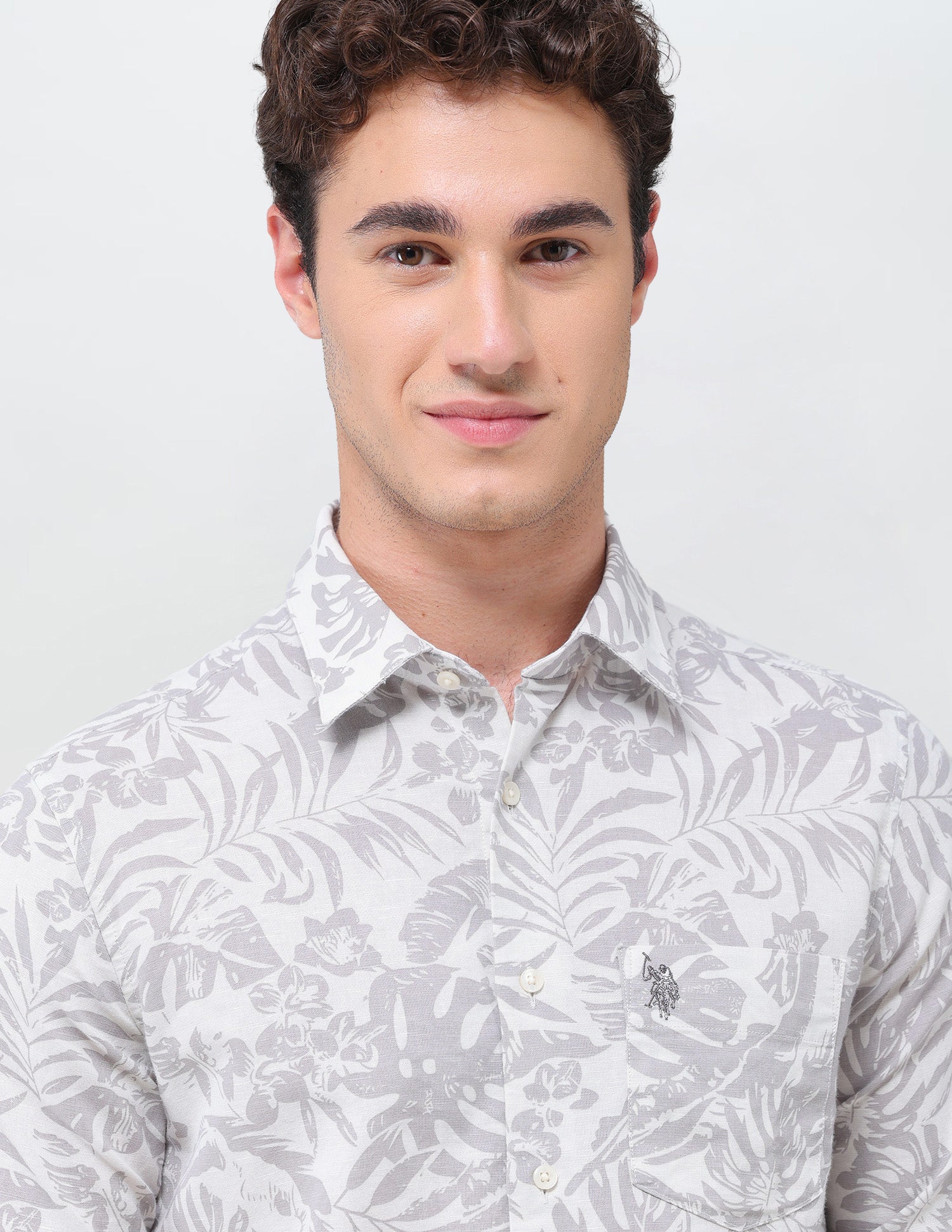 Floral Printed Regular Fit Shirt Grey - U.S. Polo Assn. India | Large