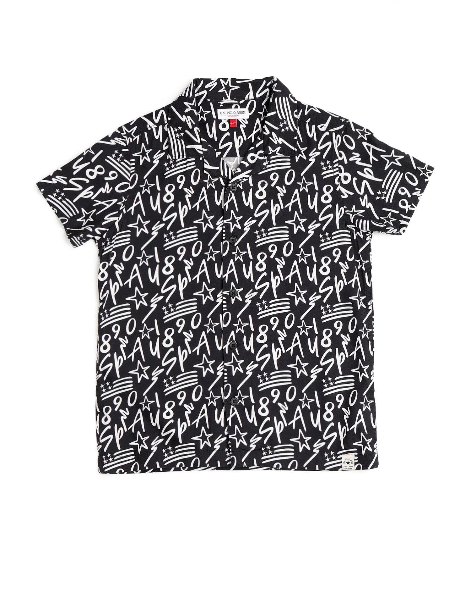 Boys All Over Printed Cuban Shirt Black - U.S. POLO ASSN. | Large