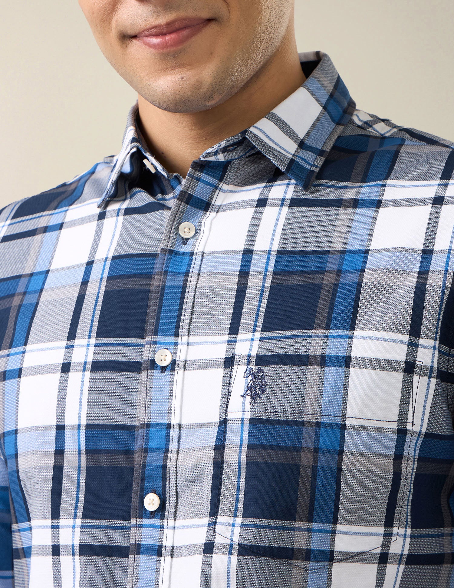 Grid Tattersall Checked Tailored Fit Shirt Navy - U.S. Polo Assn. India | Large