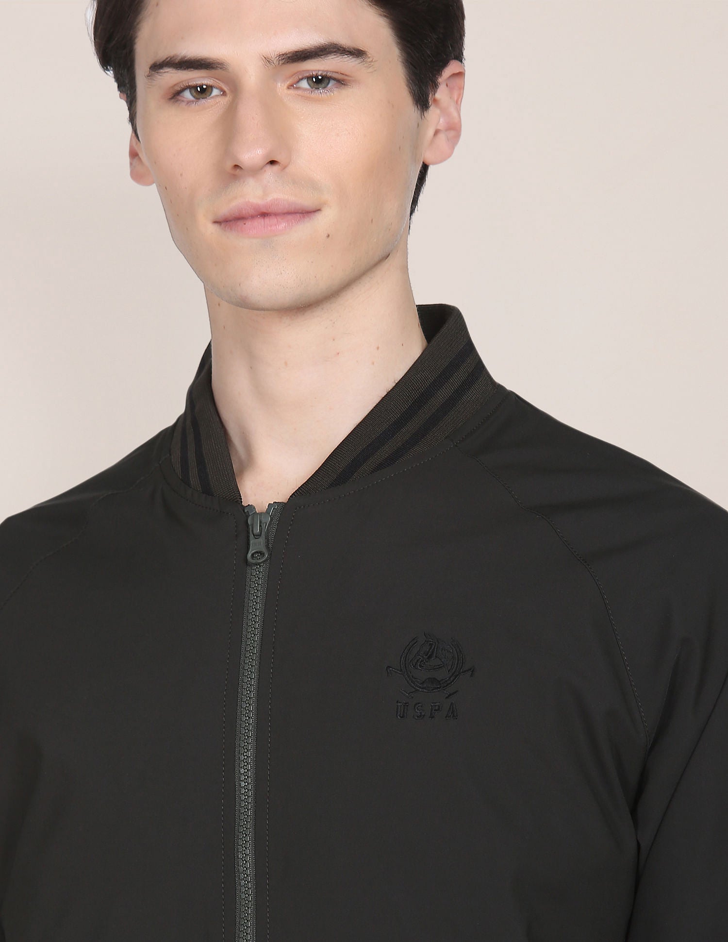 Striped Hem Solid Bomber Jacket Dark Green - U.S. POLO ASSN. | Large